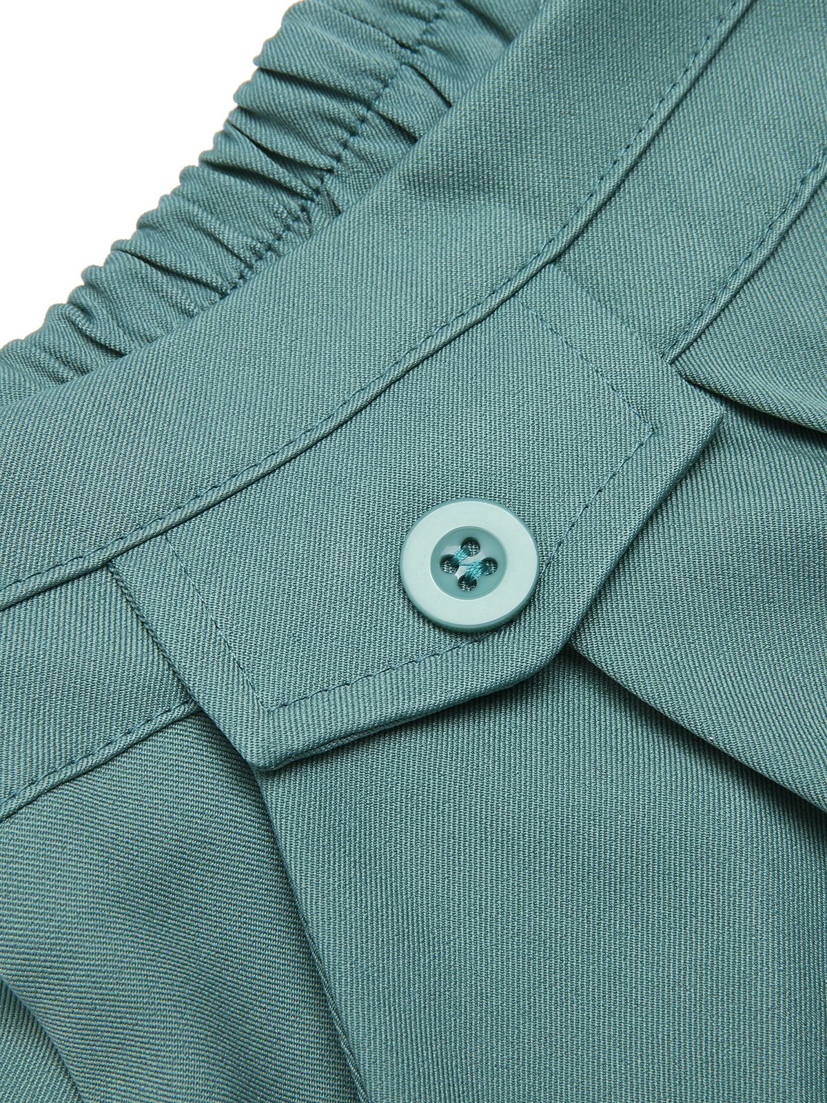 Mint Green 1950s Solid Pleating Decorative Pocket Shorts - Image 7