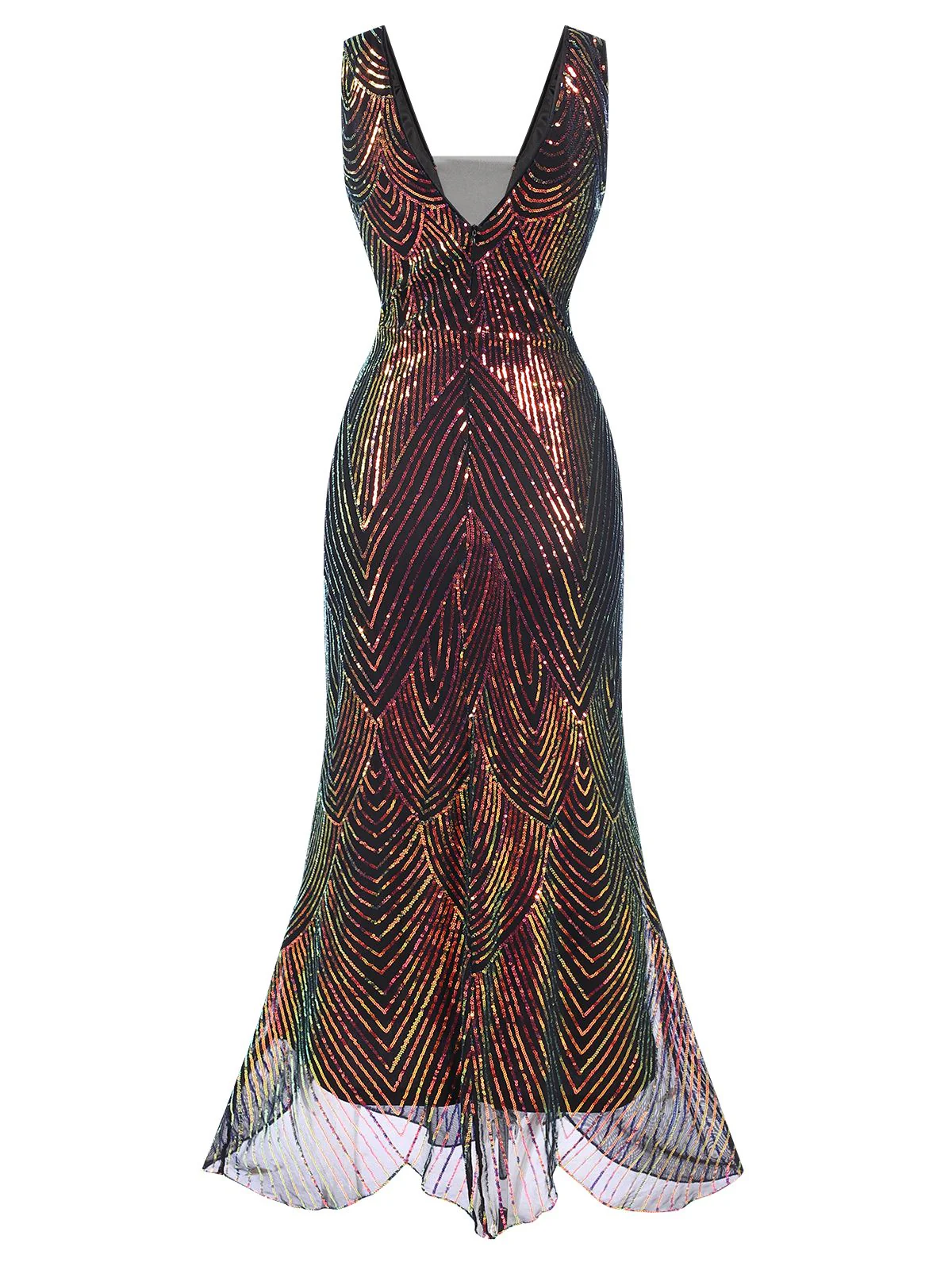 Multicolor 1920s V-Neck Sequined Fishtail Dress - Image 3