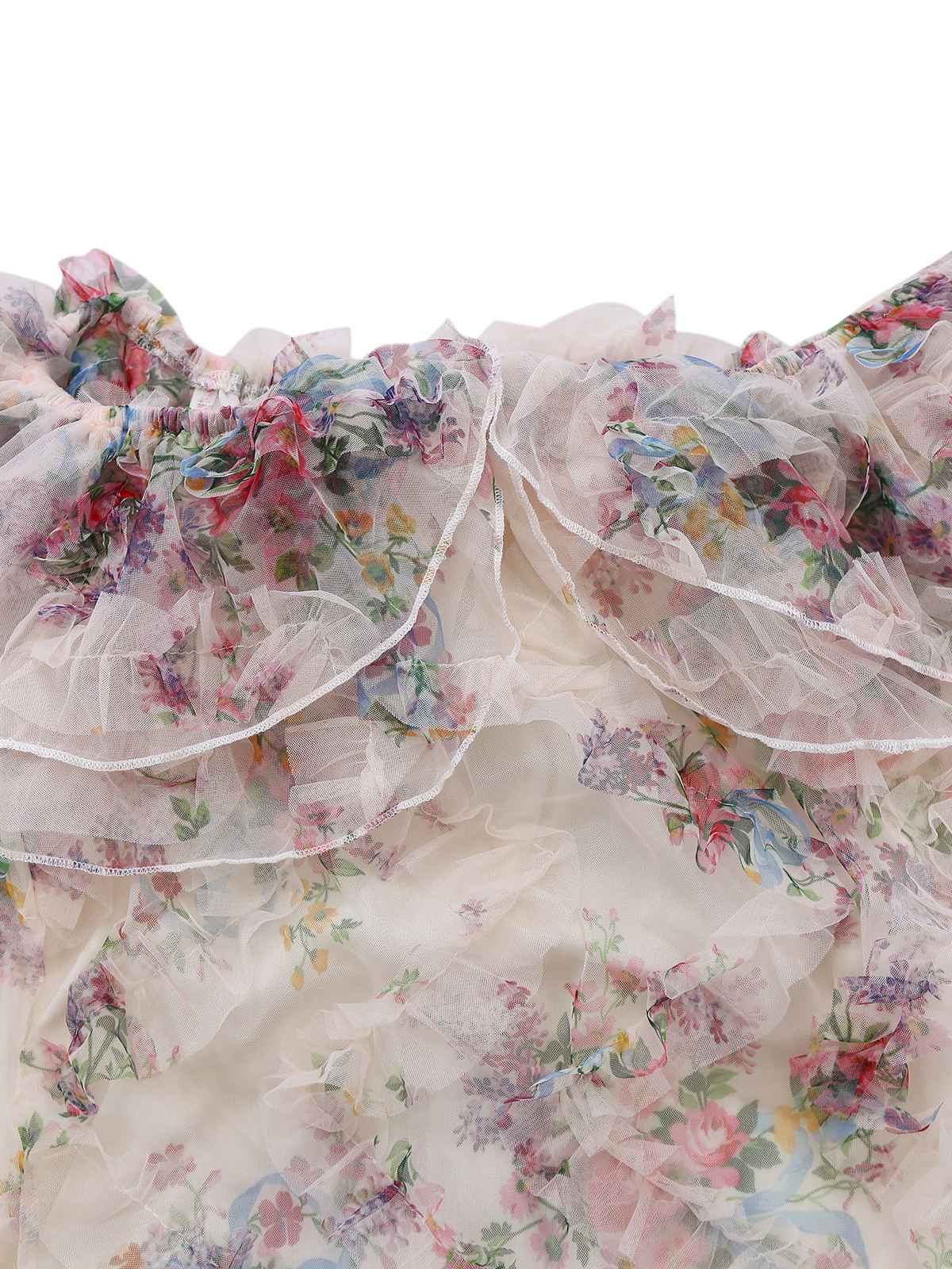 Multicolor 1930s Floral Mesh Off-Shoulder Maxi Dress - Image 5