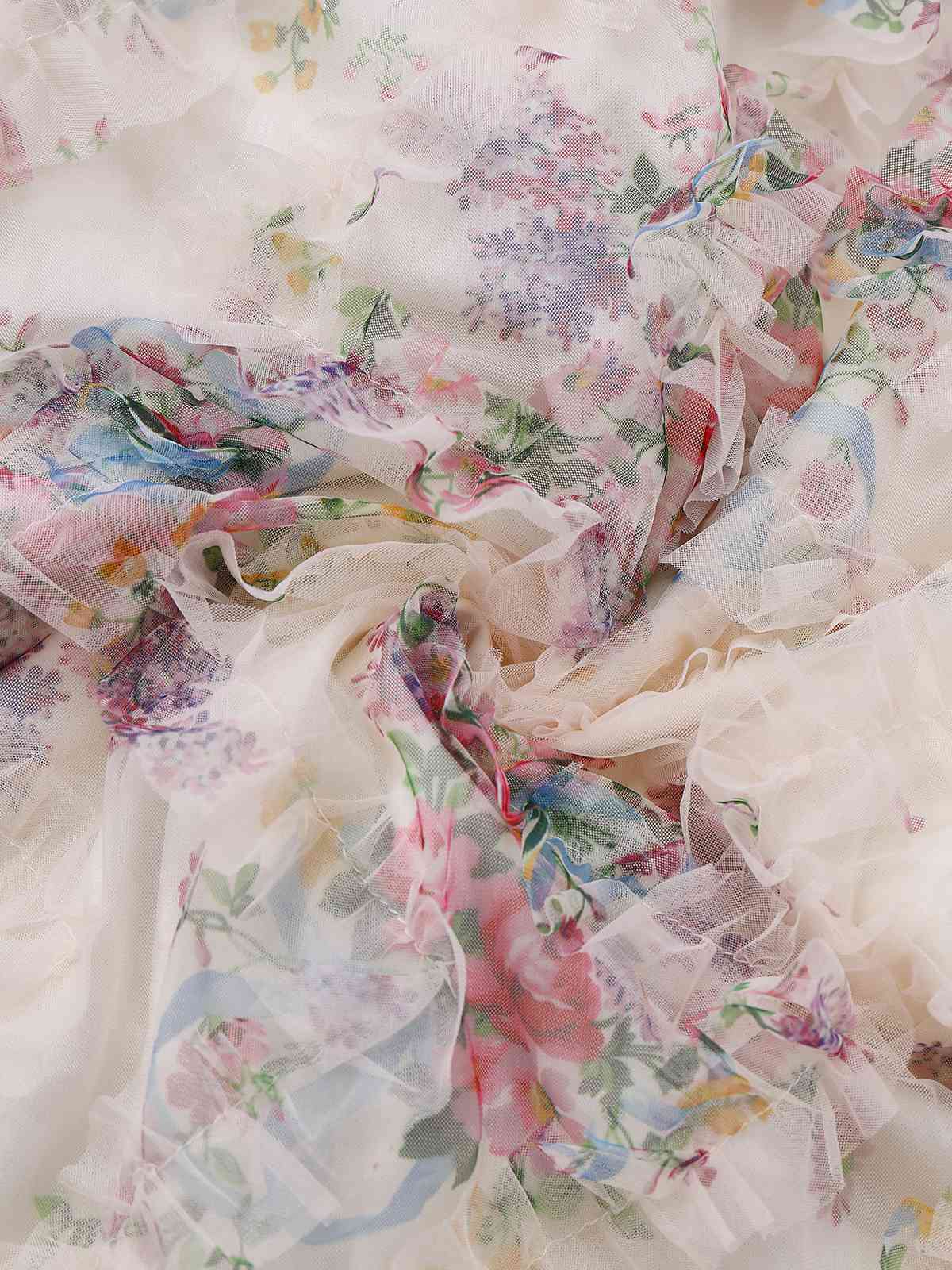 Multicolor 1930s Floral Mesh Off-Shoulder Maxi Dress - Image 6