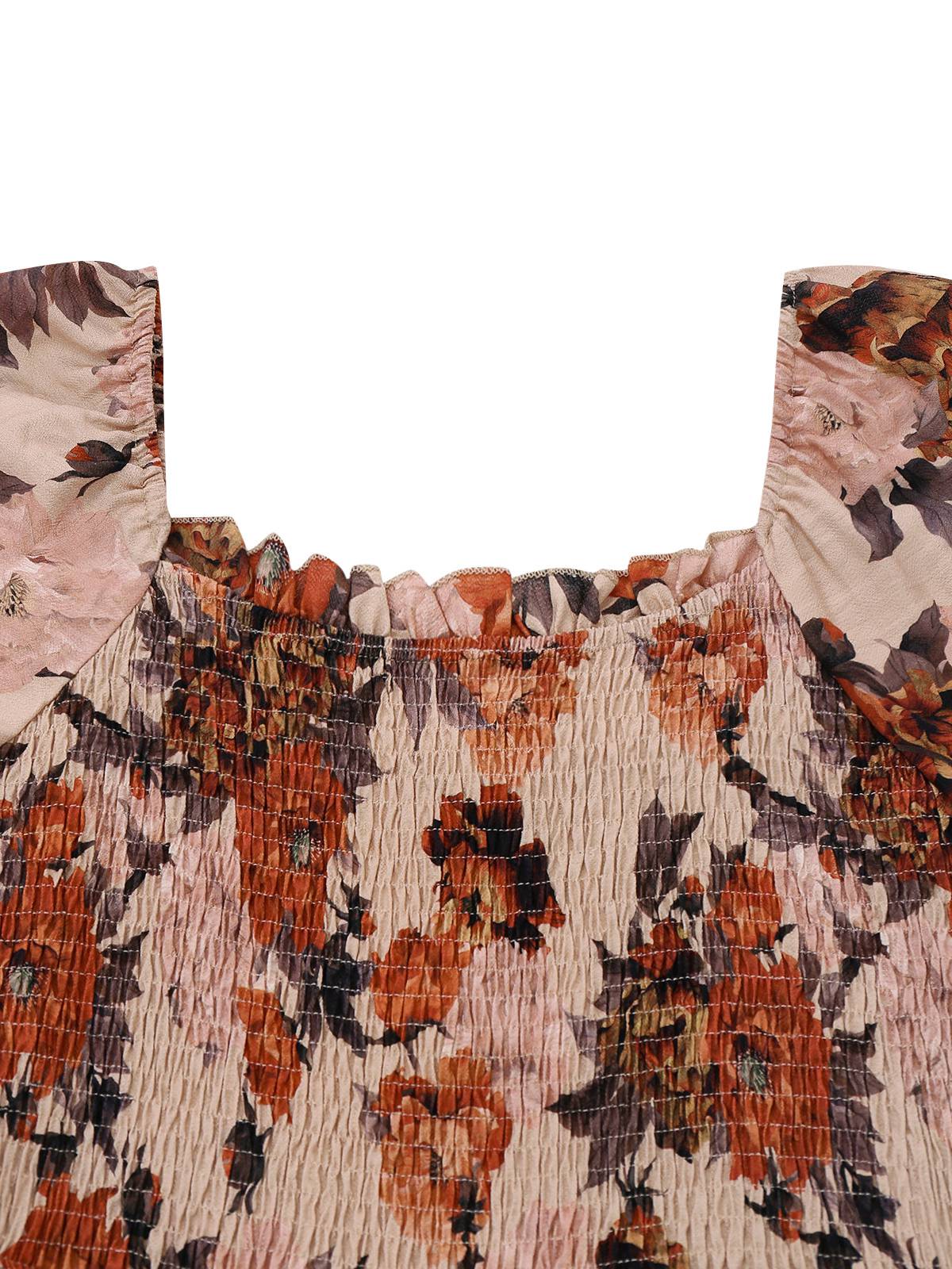 Multicolor 1930s Floral Smocked Cinched Sleeve Dress - Image 3