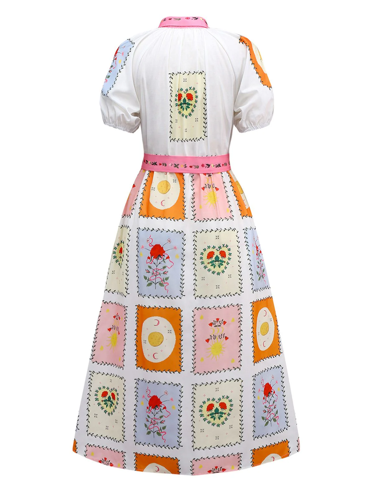 Multicolor 1930s Floral Sun Moon Belted Dress - Image 2