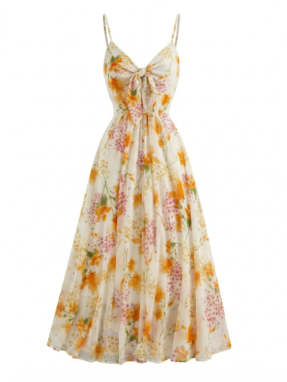 Multicolor 1930s Floral V-Neck Bohemian Slip Dress - Image 9
