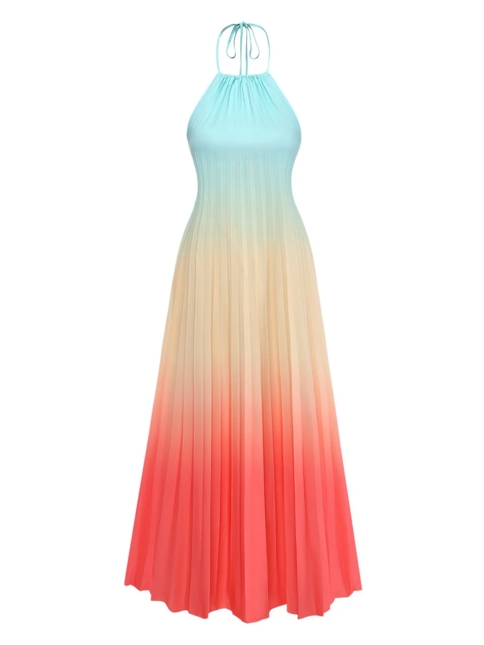 Multicolor 1930s Halter Gradient Pleated Maxi Dress - Image 2