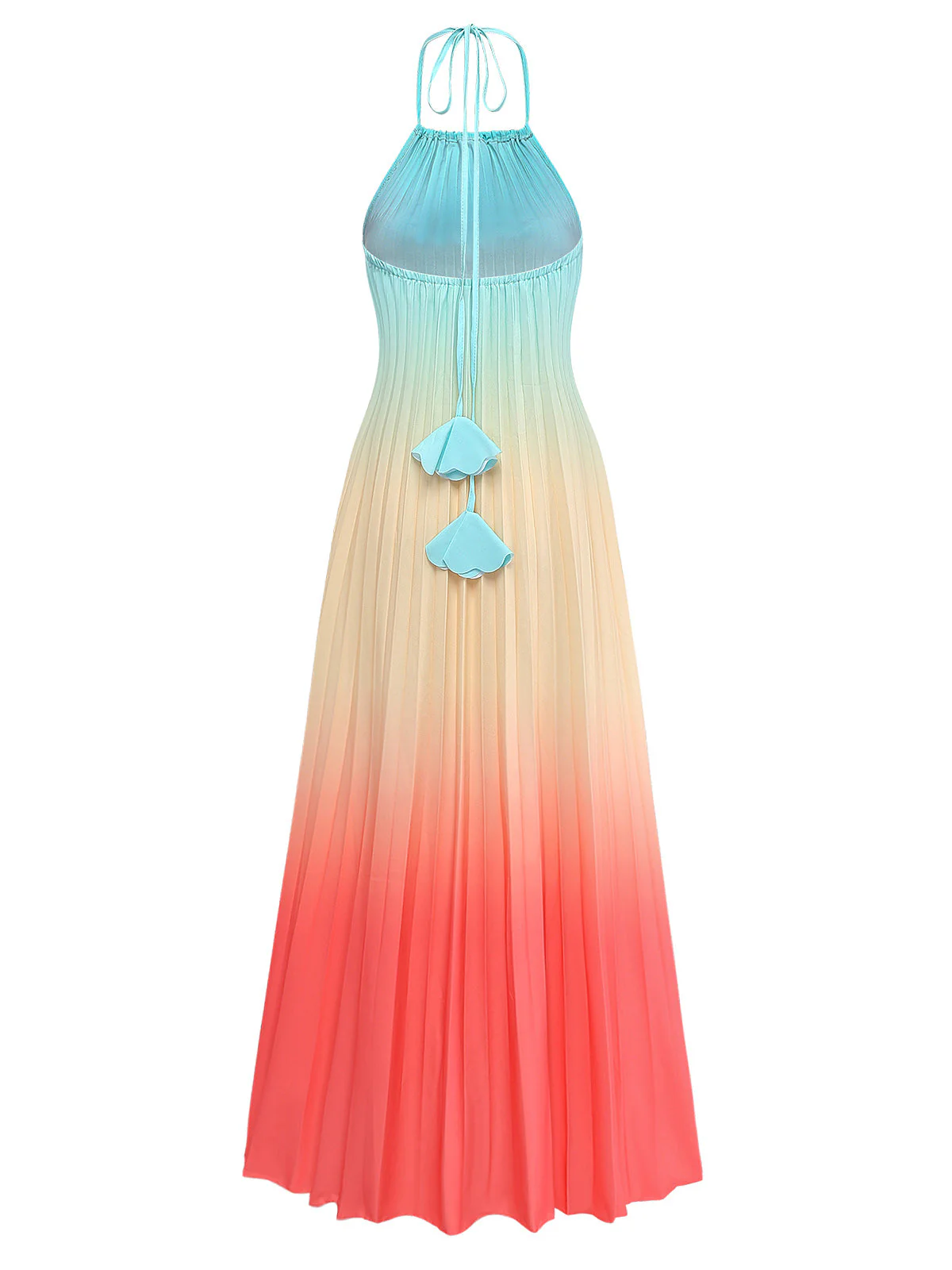 Multicolor 1930s Halter Gradient Pleated Maxi Dress - Image 3