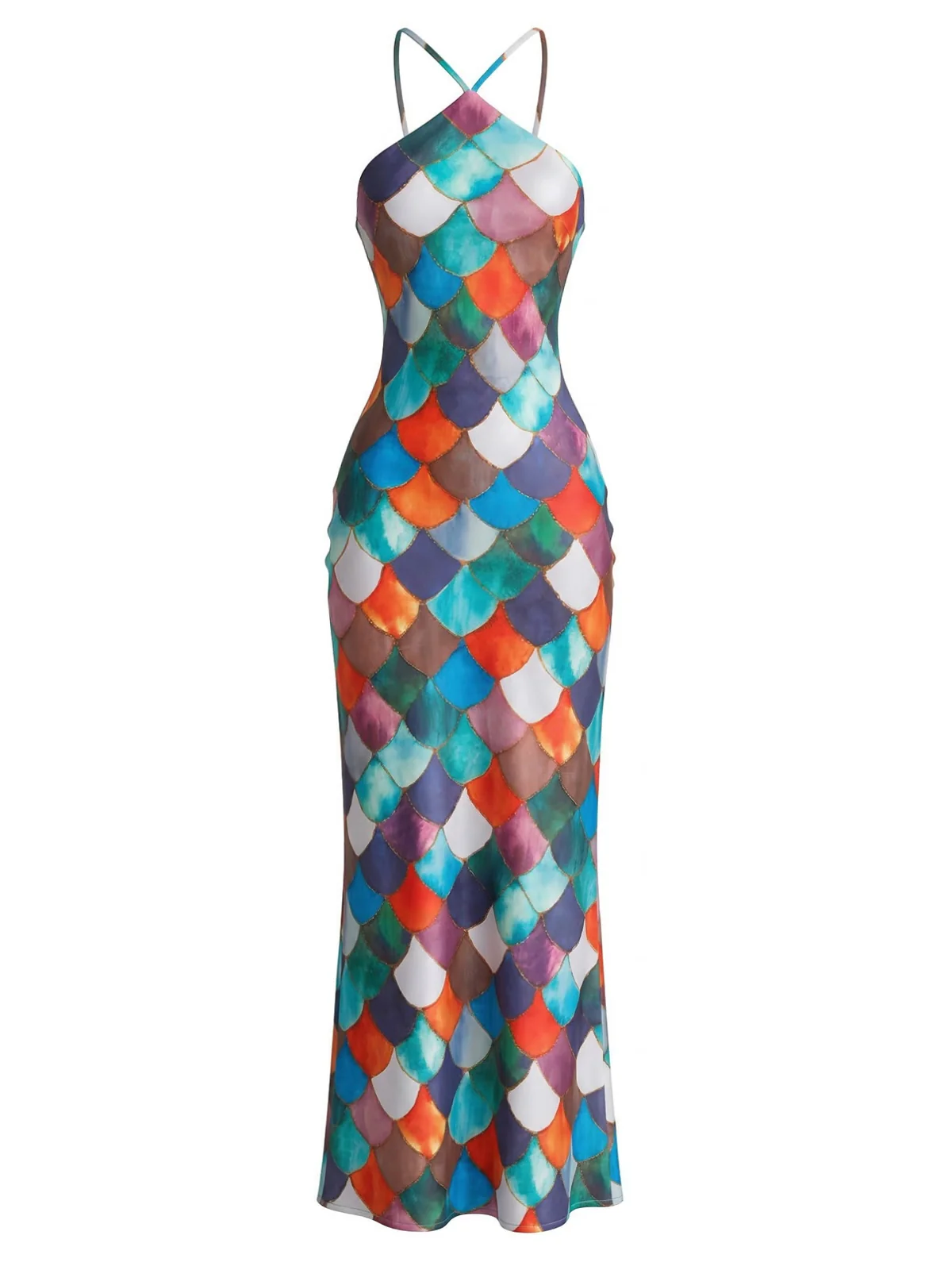Multicolor 1930s Mermaid Scale Slip Dress - Image 2
