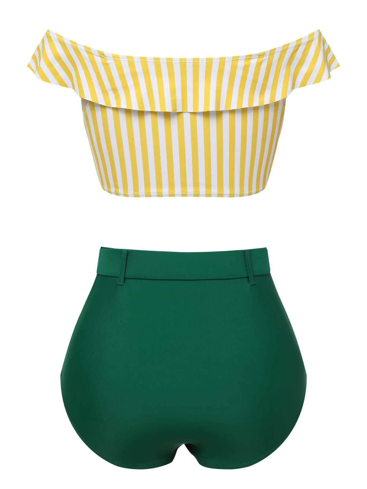 Multicolor 1930s Off-Shoulder Stripes Swimsuit - Image 4
