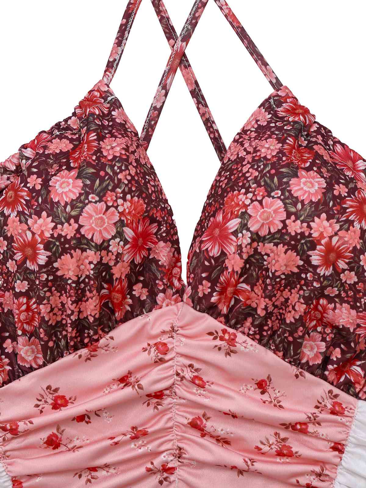 Multicolor 1930s Quilt Floral Print Ruffled Strap Dress - Image 6