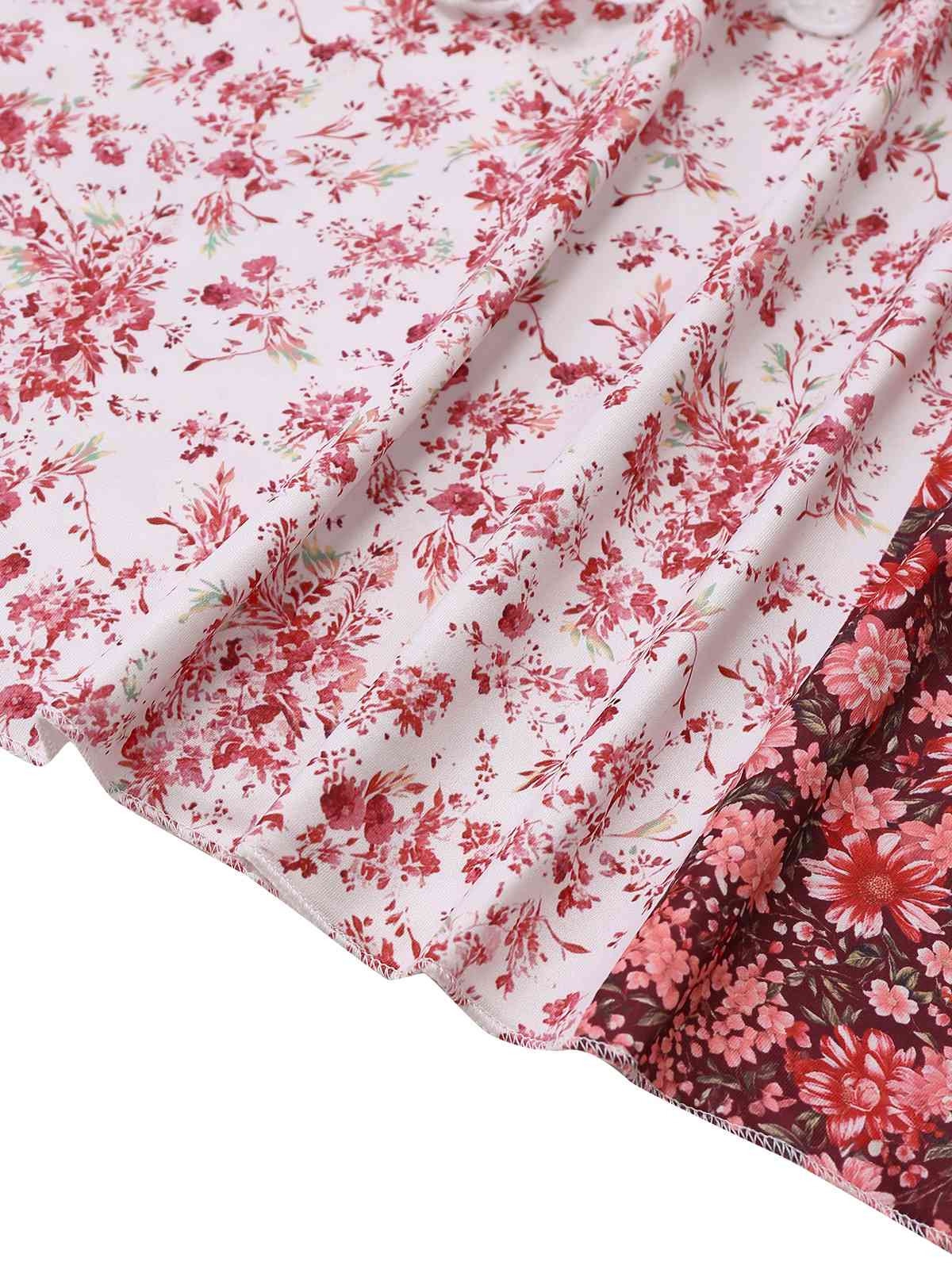 Multicolor 1930s Quilt Floral Print Ruffled Strap Dress - Image 7