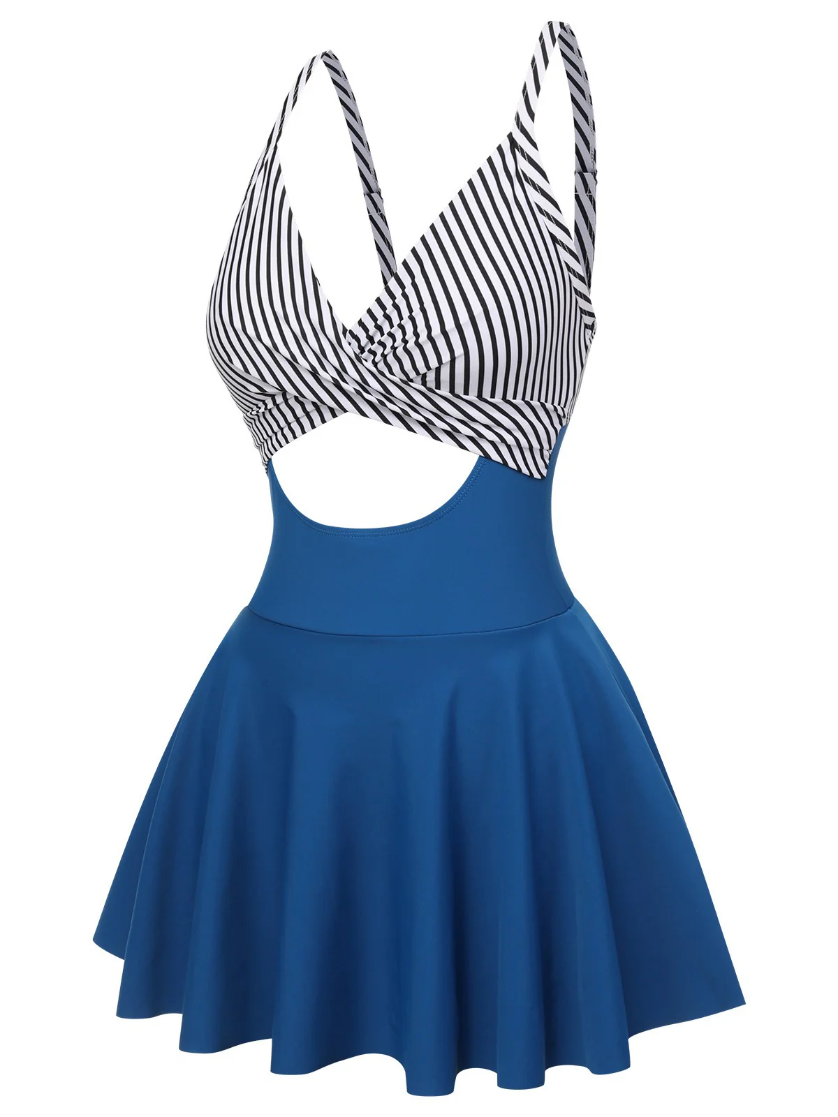 Multicolor 1930s Stripe Skirted One-piece Swimsuit - Image 2