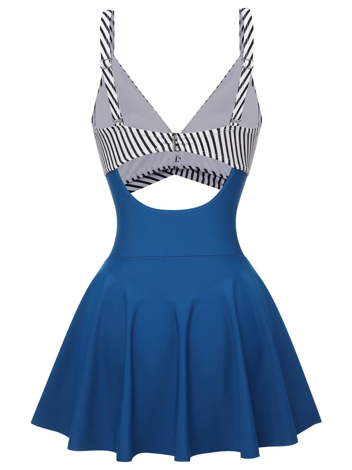 Multicolor 1930s Stripe Skirted One-piece Swimsuit - Image 3
