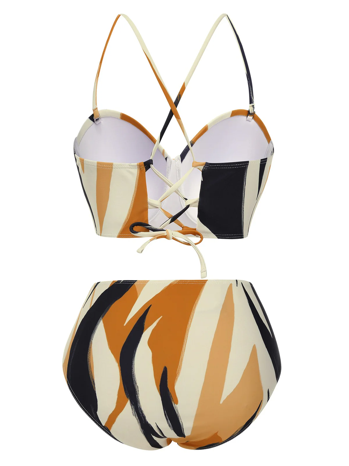 Multicolor 1940s Artistic Brush Straps Lace-Up Swimsuit - Image 2