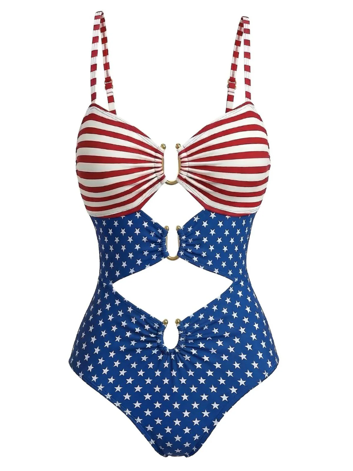 1940s Stars Striped Cutout One-Piece Swimsuit - Image 2