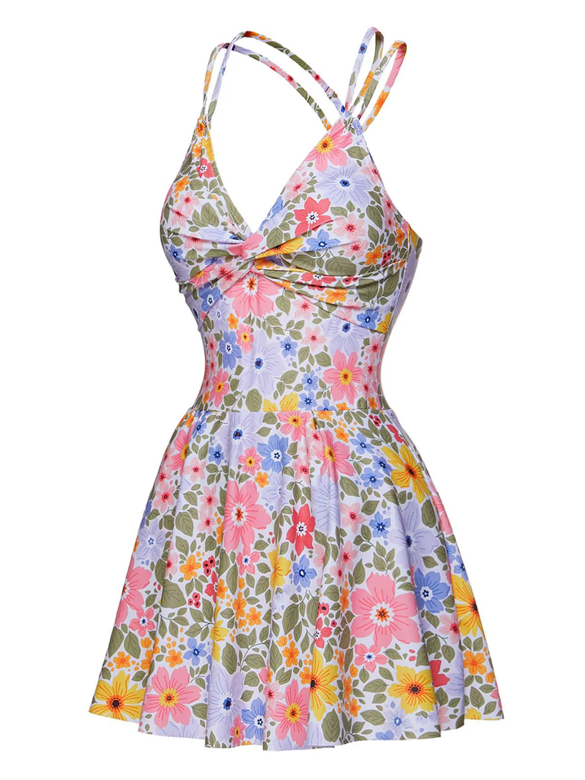 Multicolor 1940s Floral Back Cross Straps Swimsuit - Image 2