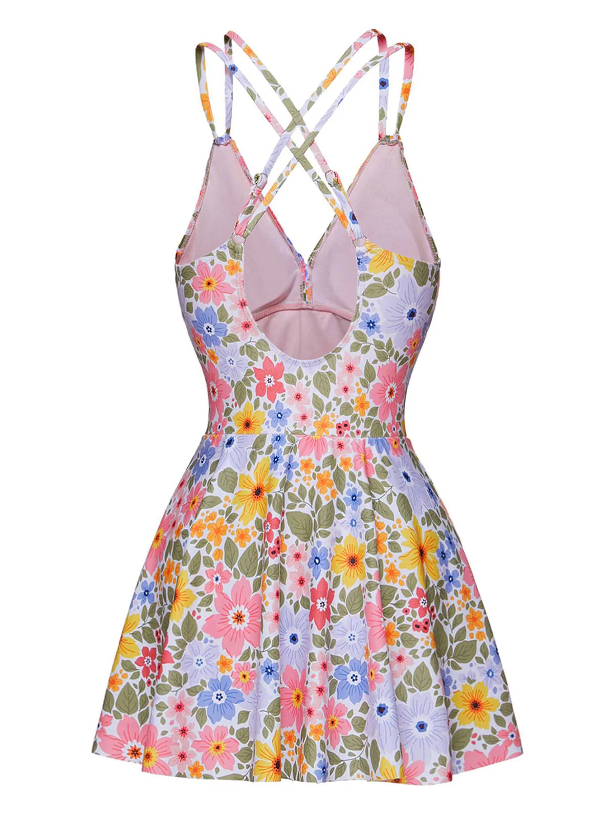 Multicolor 1940s Floral Back Cross Straps Swimsuit - Image 3