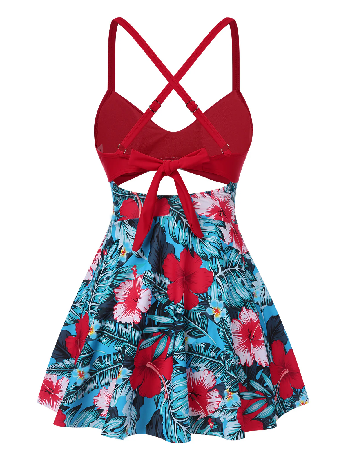 Multicolor 1940s Floral Hollow Straps Swim Dress - Image 3