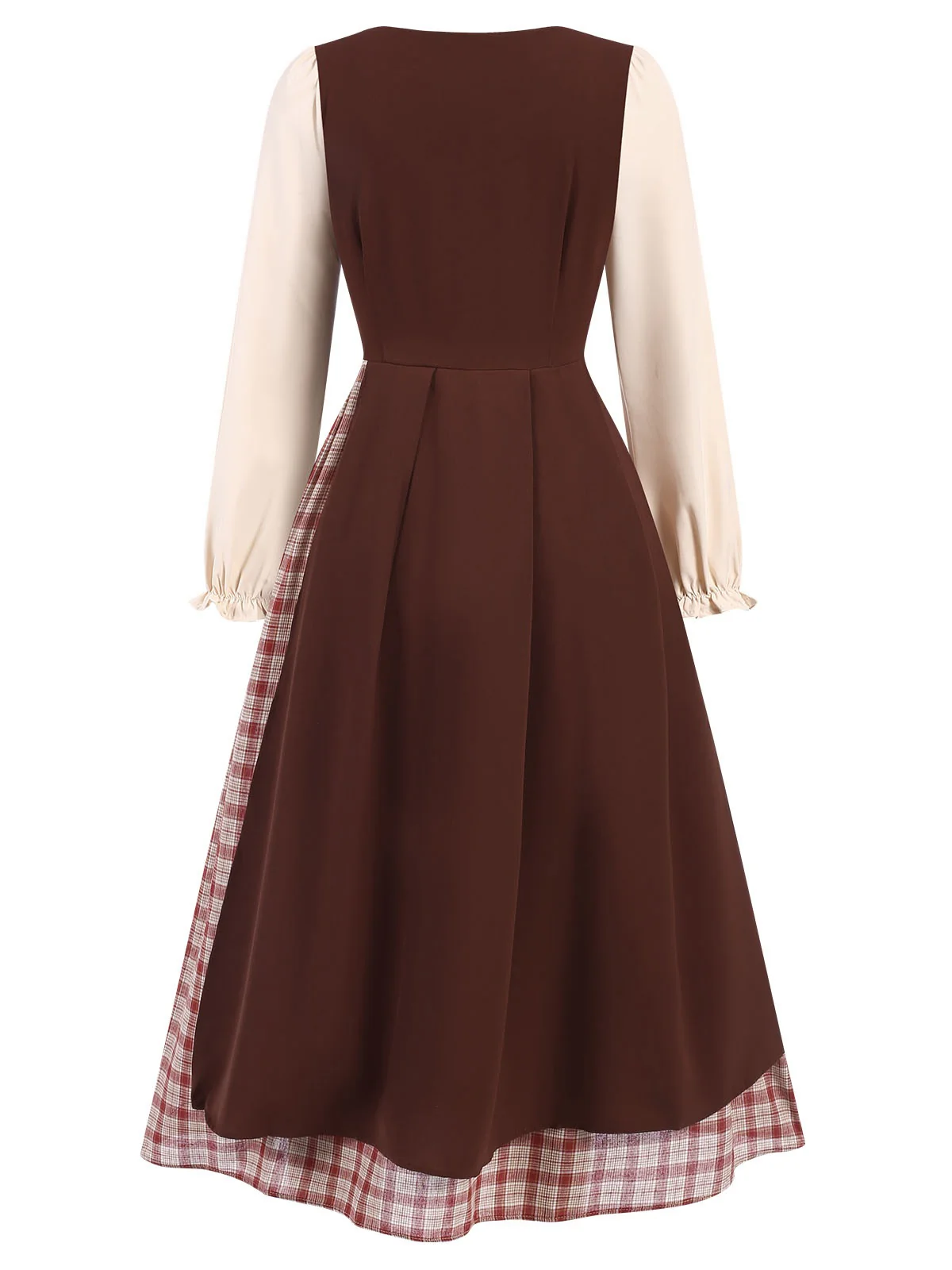 Multicolor 1940s Floral Plaid Pastoral Dress - Image 2