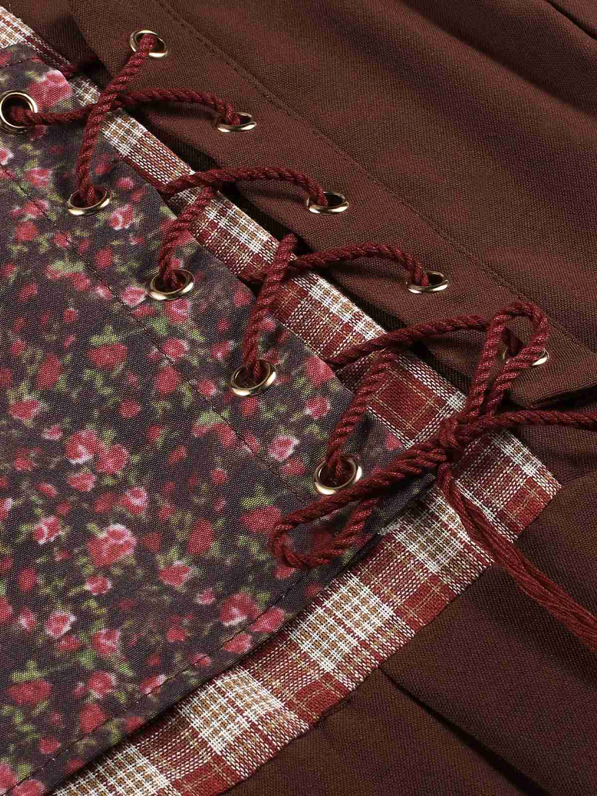 Multicolor 1940s Floral Plaid Pastoral Dress - Image 5
