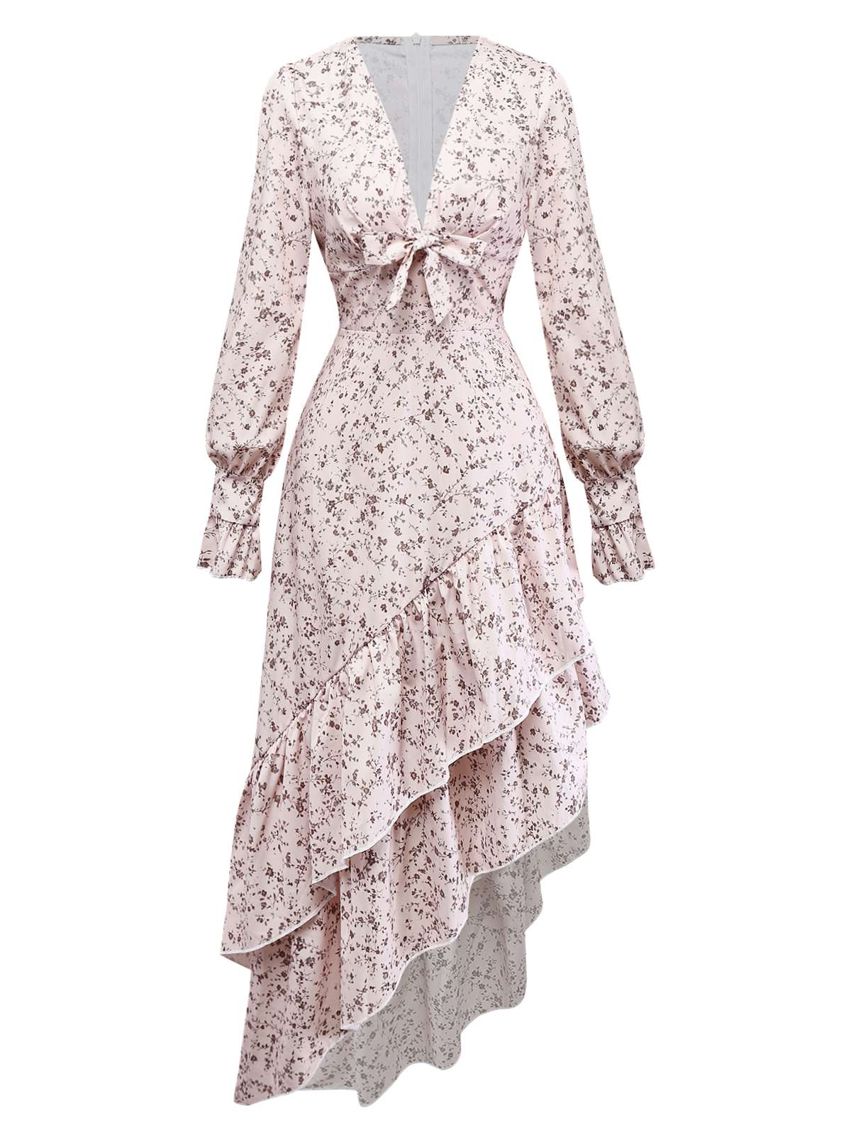 Multicolor 1940s Floral V-Neck Irregular Ruffle Hem Dress - Image 2