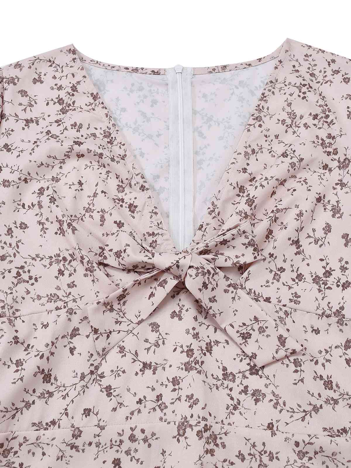 Multicolor 1940s Floral V-Neck Irregular Ruffle Hem Dress - Image 4