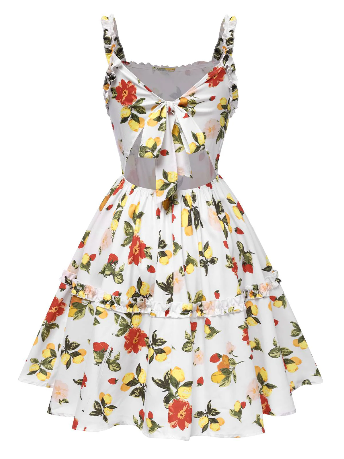 Multicolor 1940s Back Hollow Lemon Floral Dress - Image 2