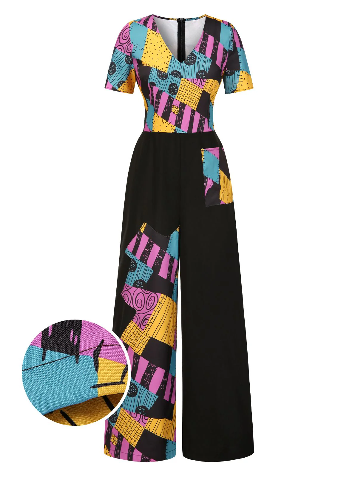 Multicolor 1940s Nightmare Before Christmas Sally Jumpsuit - Image 2