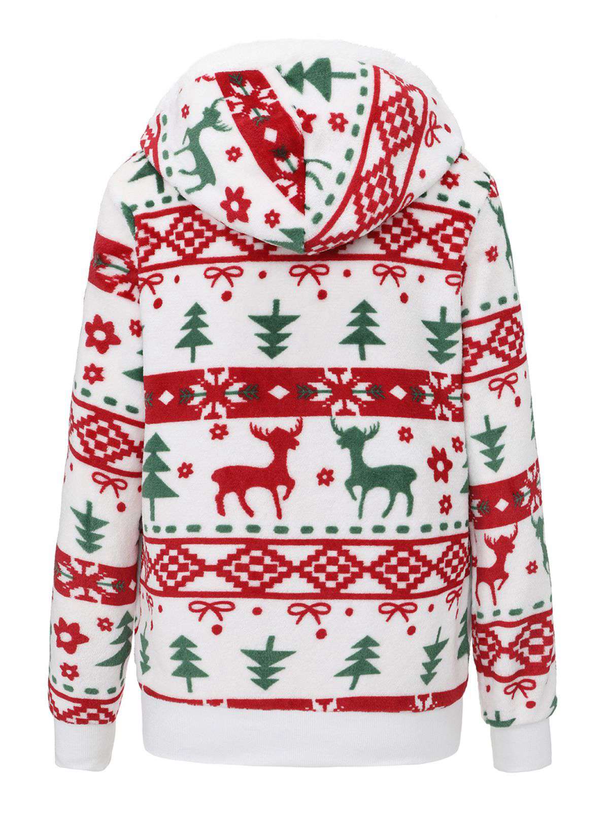 Multicolor 1940s Reindeer & Christmas Tree Plush Hoodie - Image 2