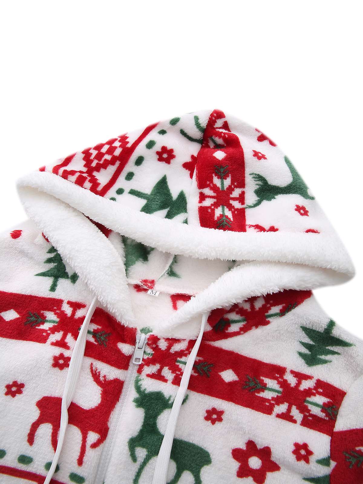 Multicolor 1940s Reindeer & Christmas Tree Plush Hoodie - Image 3
