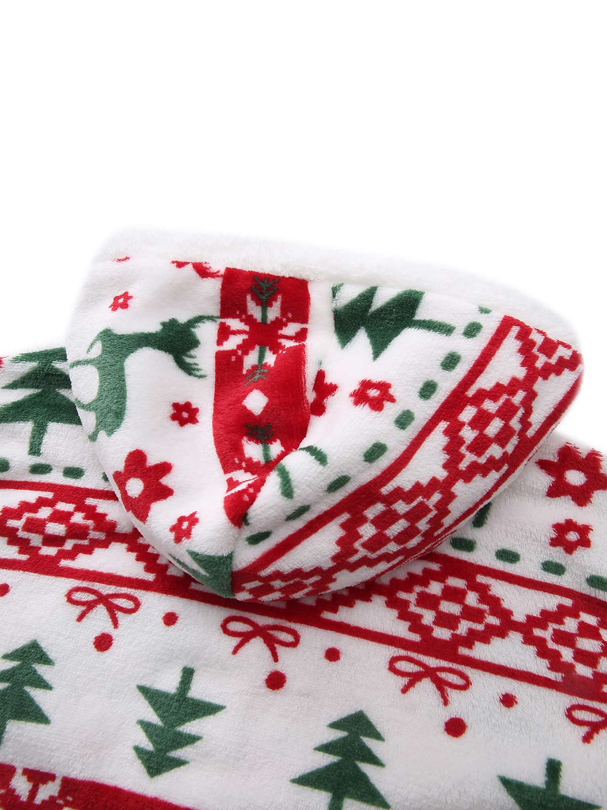 Multicolor 1940s Reindeer & Christmas Tree Plush Hoodie - Image 4