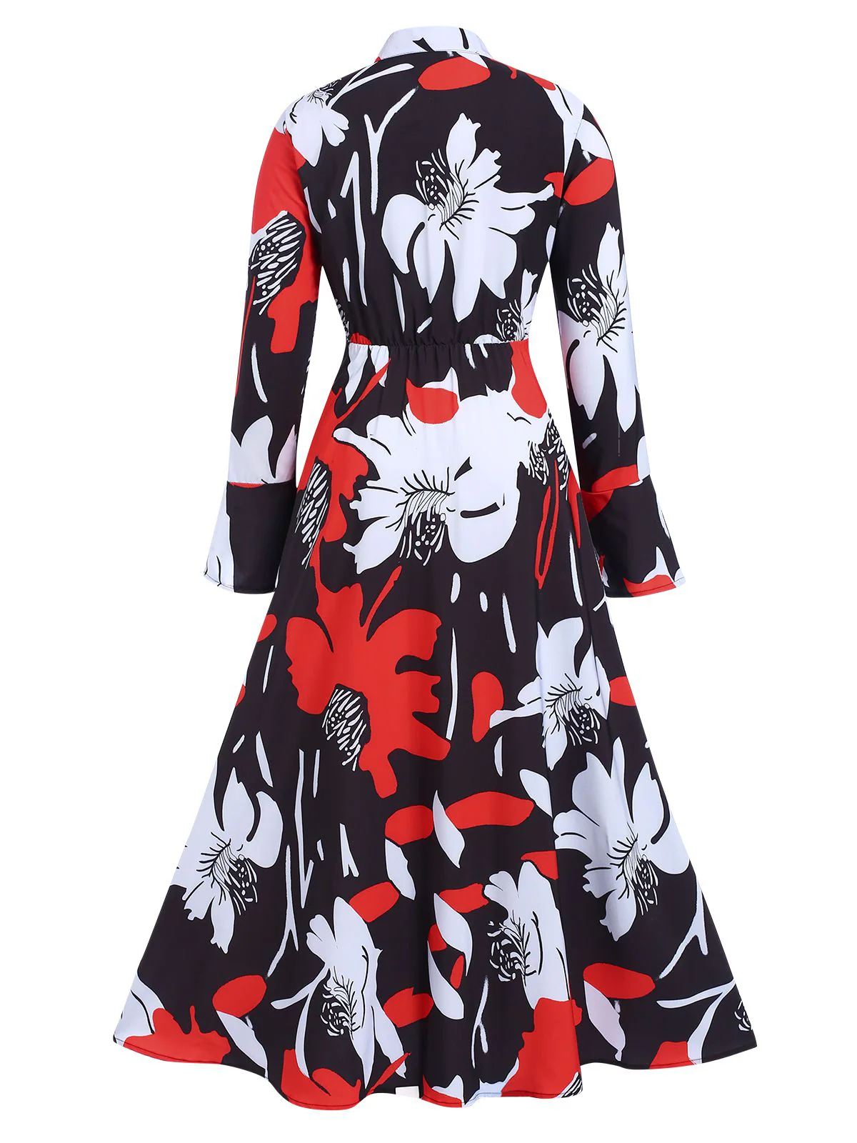 Multicolor 1940s Round Neck Floral A-Line Dress - Image 2