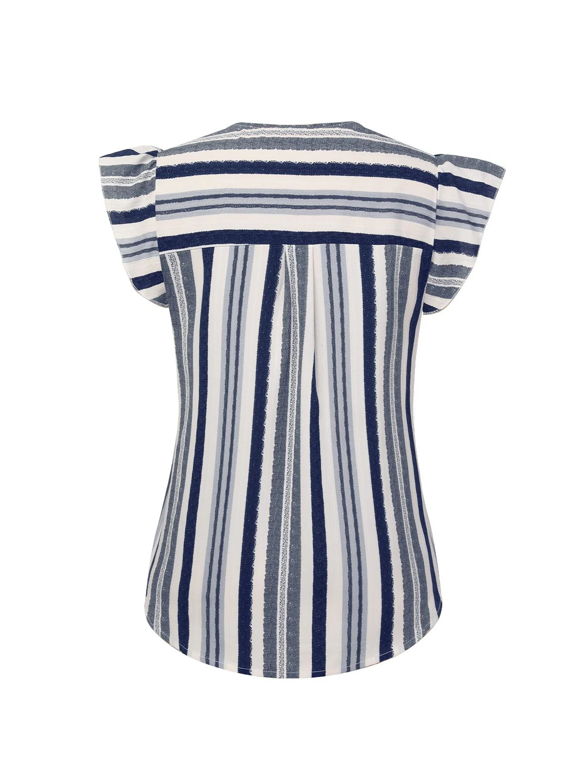 Multicolor 1940s Striped Ruffles V-Neck Cap Blouse - Image 3