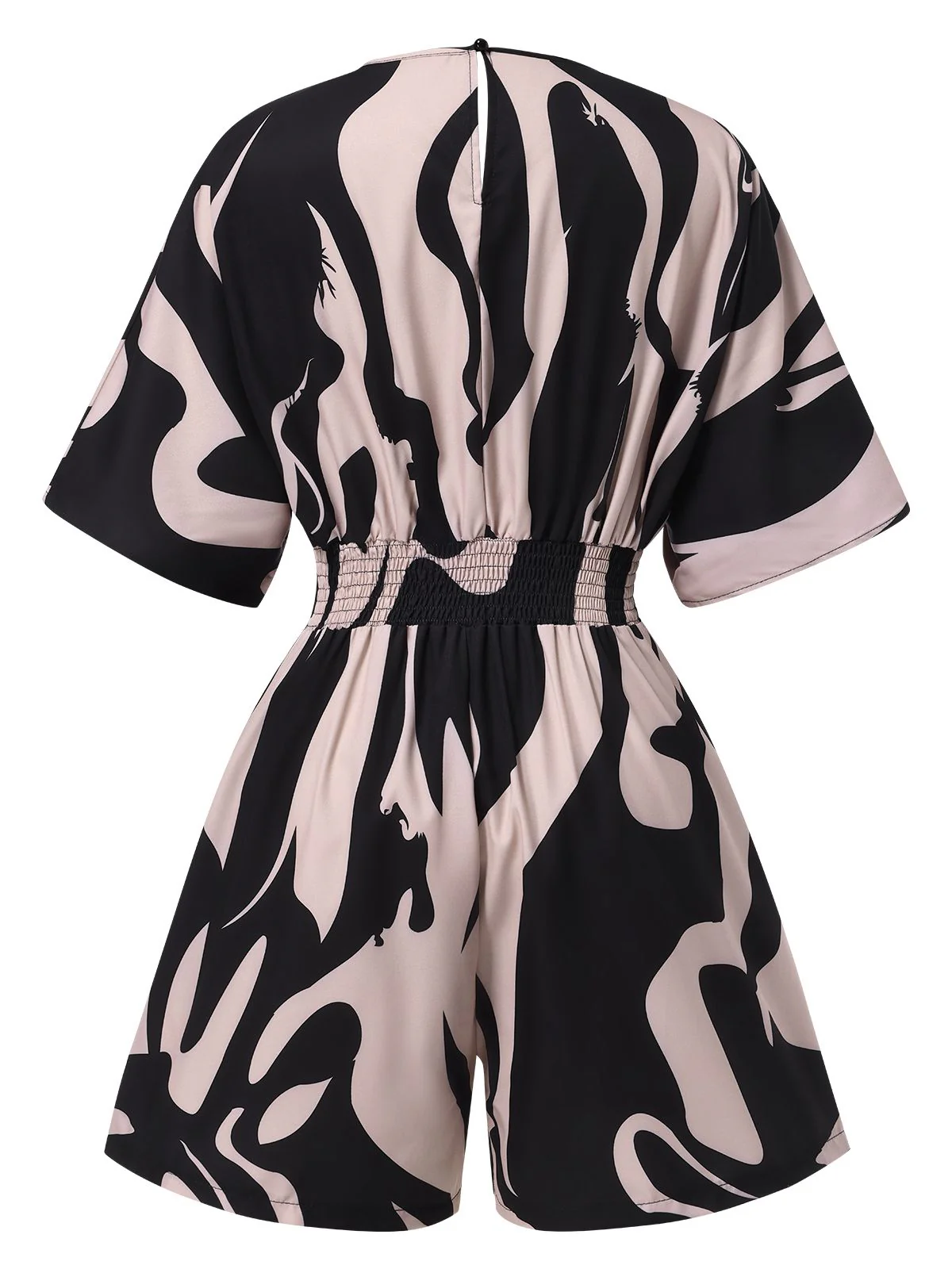 Multicolor 1940s Surplice V-Neck Printed Batwing Romper - Image 2