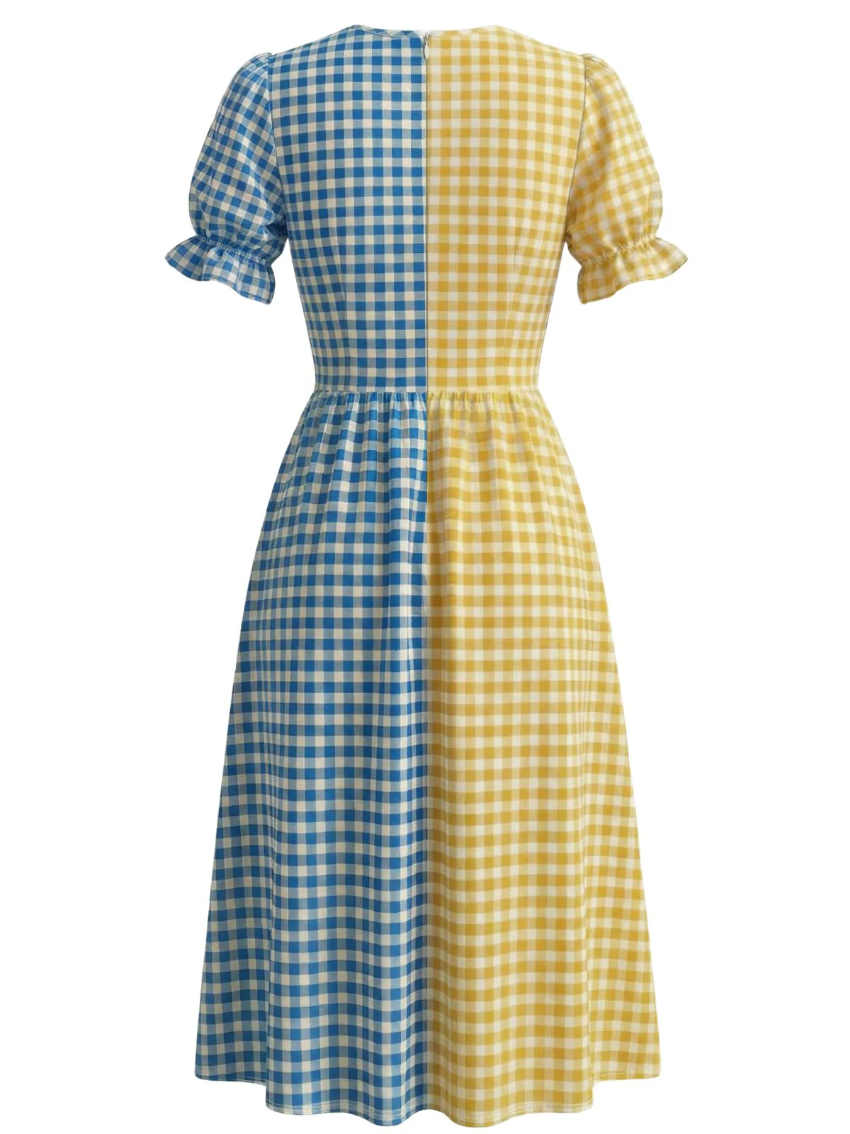 Multicolor 1940s V-Neck Plaid Patchwork Swing Dress - Image 2