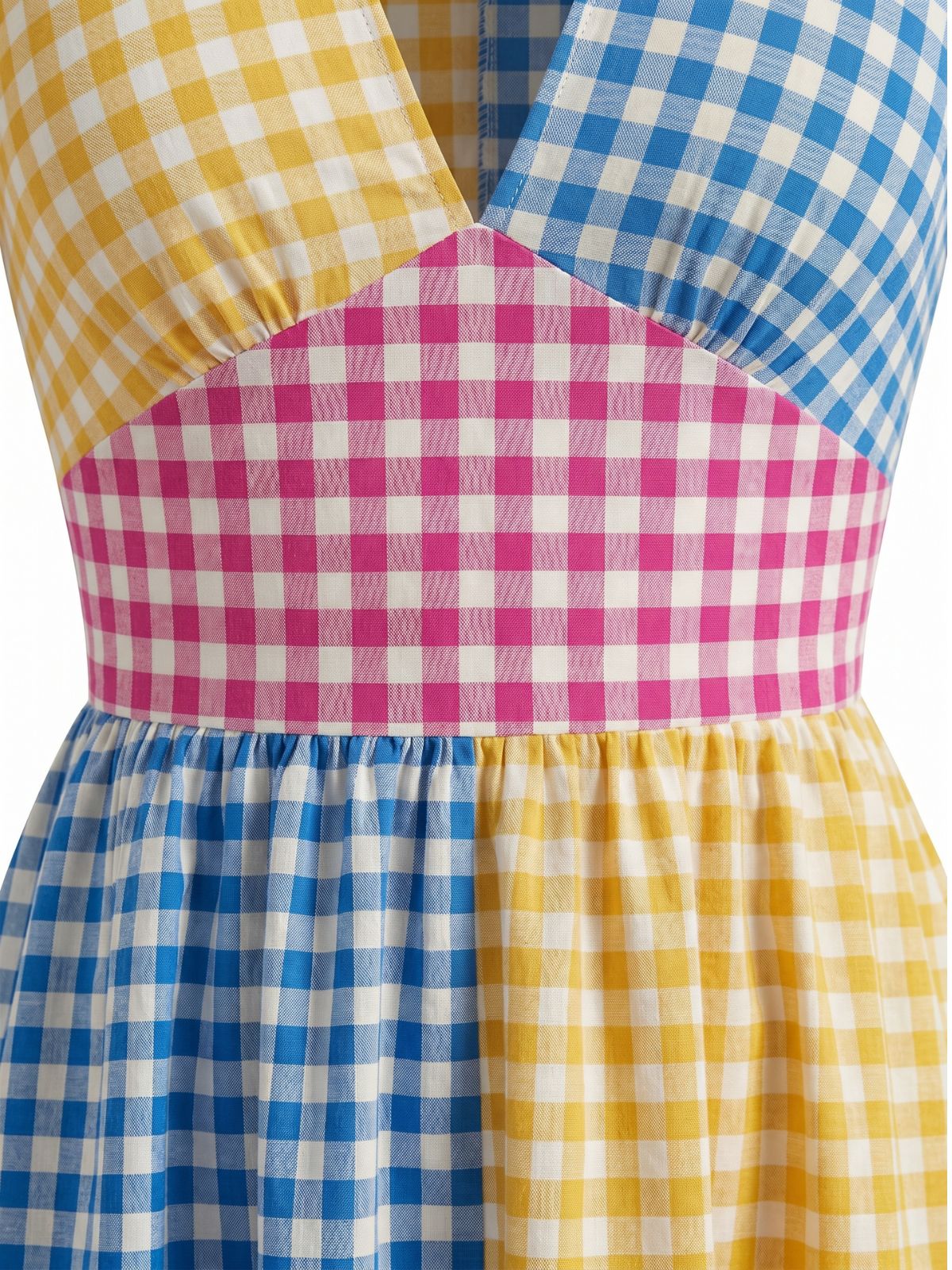 Multicolor 1940s V-Neck Plaid Patchwork Swing Dress - Image 4