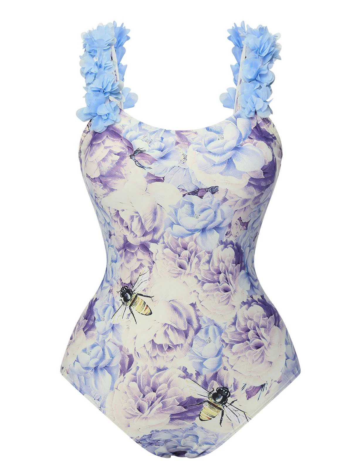 Multicolor 1950s 3D-Flowers Spaghetti Straps Swimsuit - Image 11