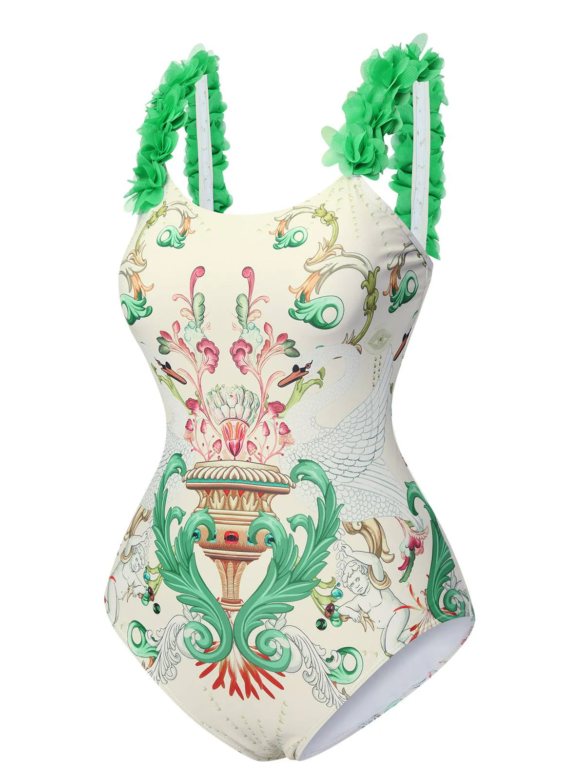 Multicolor 1950s 3D-Flowers Spaghetti Straps Swimsuit - Image 2