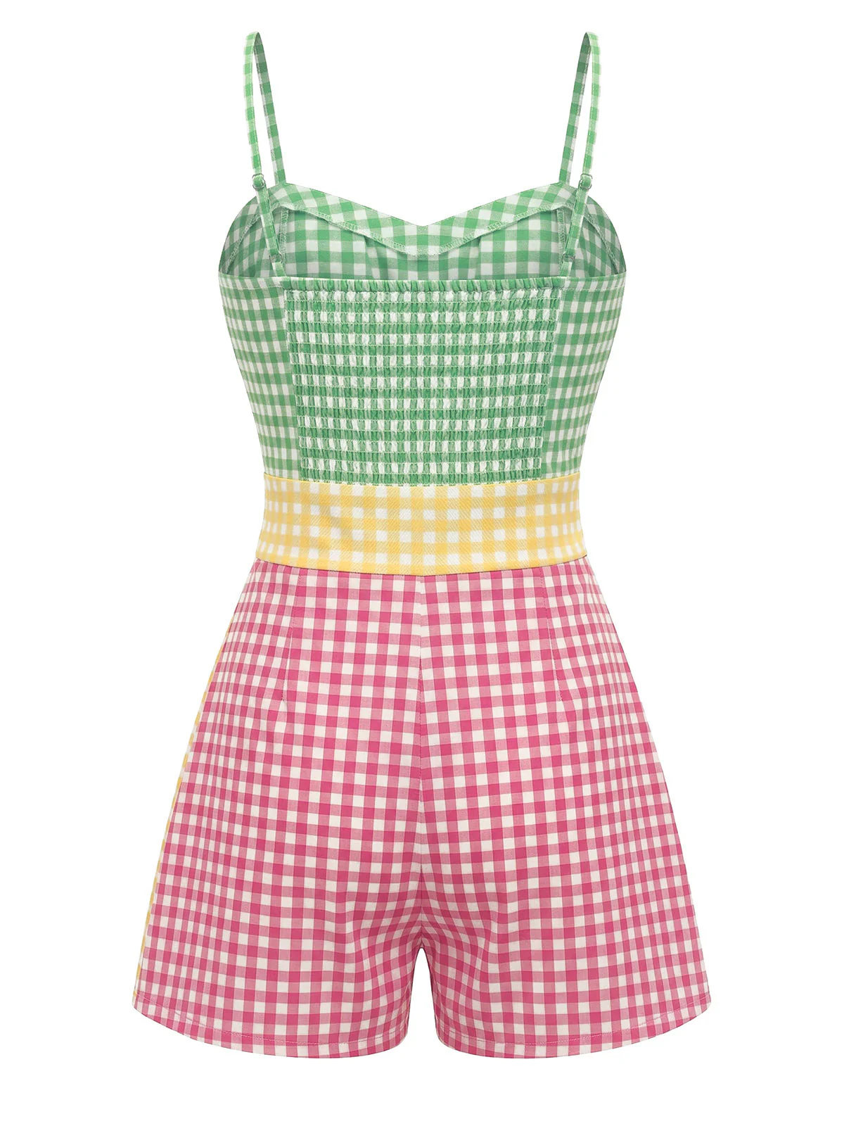 [Pre-Sale] Multicolor 1950s Cotton Gingham Spaghetti Strap Romper - Image 2