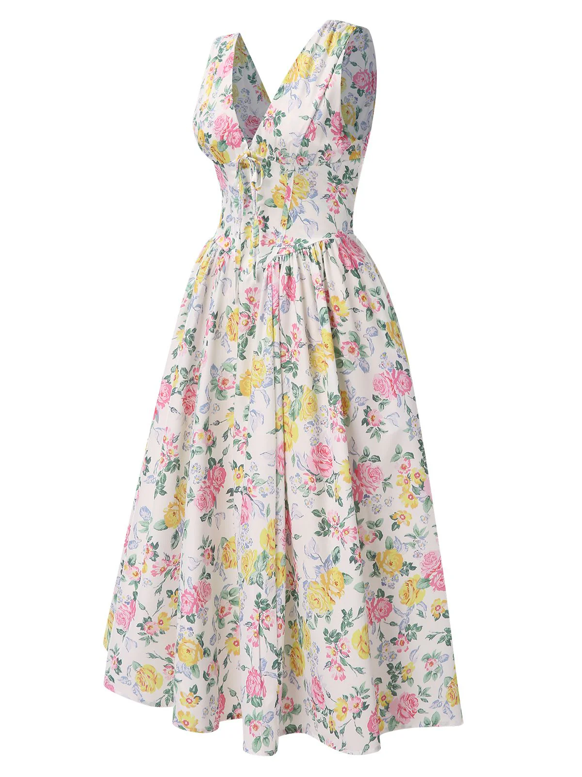 Multicolor 1950s Deep V-Neck Antique Floral Dress - Image 2
