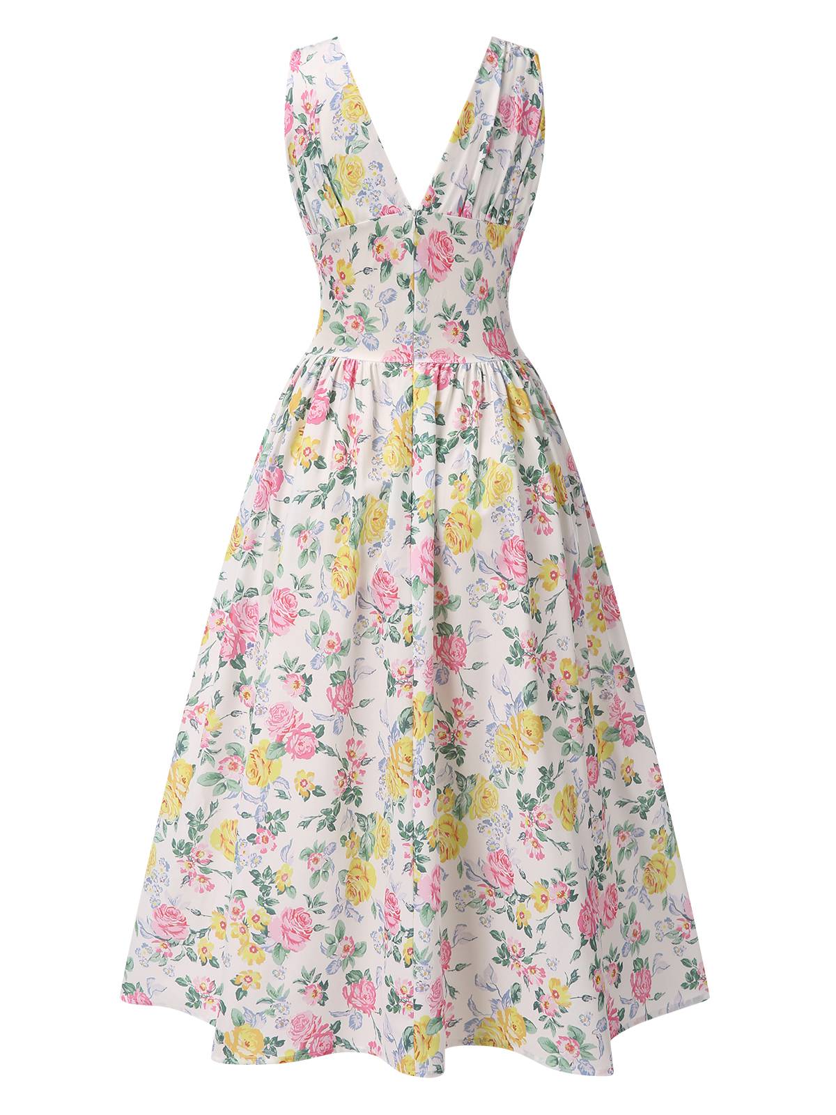 Multicolor 1950s Deep V-Neck Antique Floral Dress - Image 3