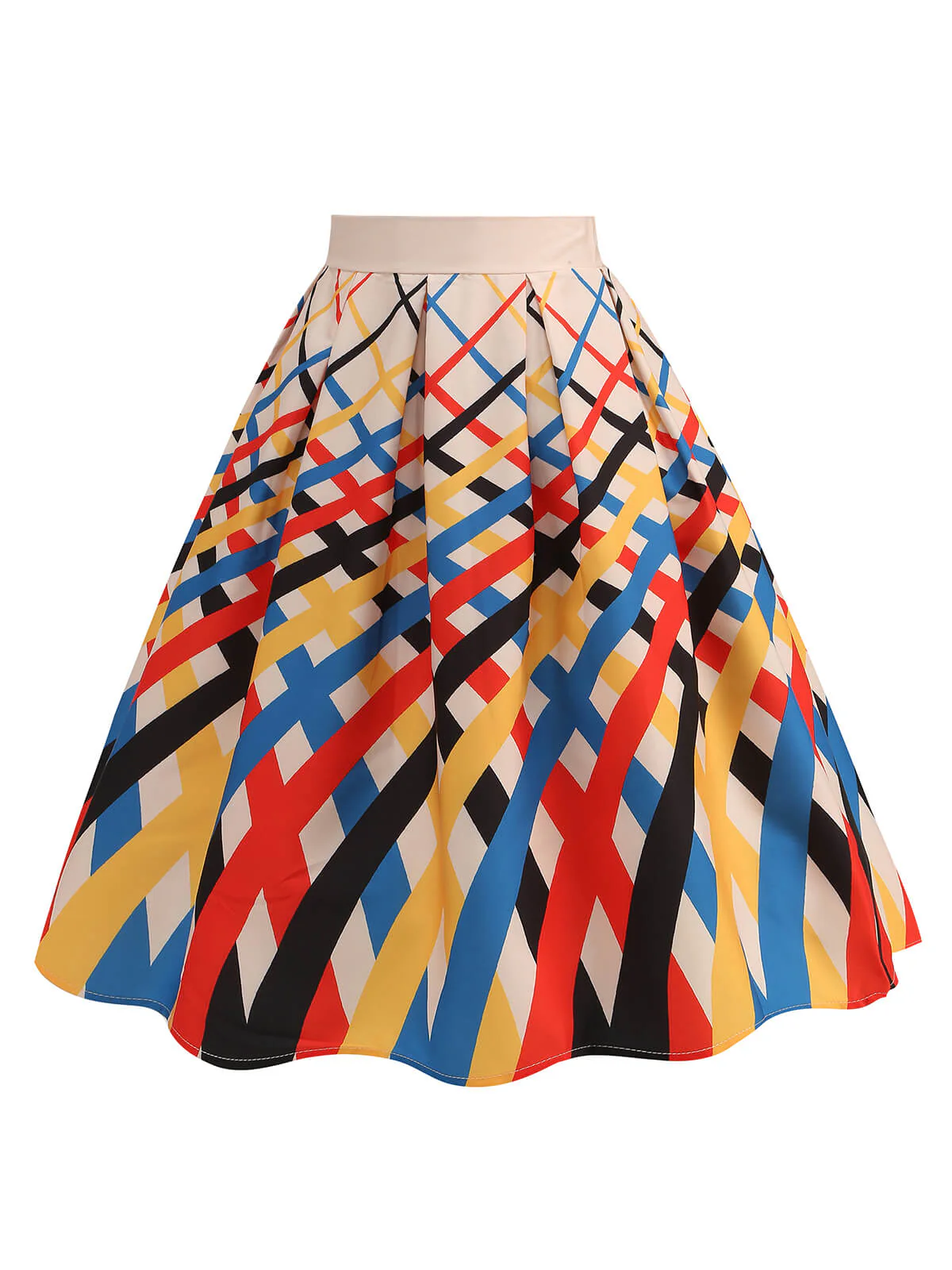 Multicolor 1950s Diagonal Plaid Swing Skirt - Image 2