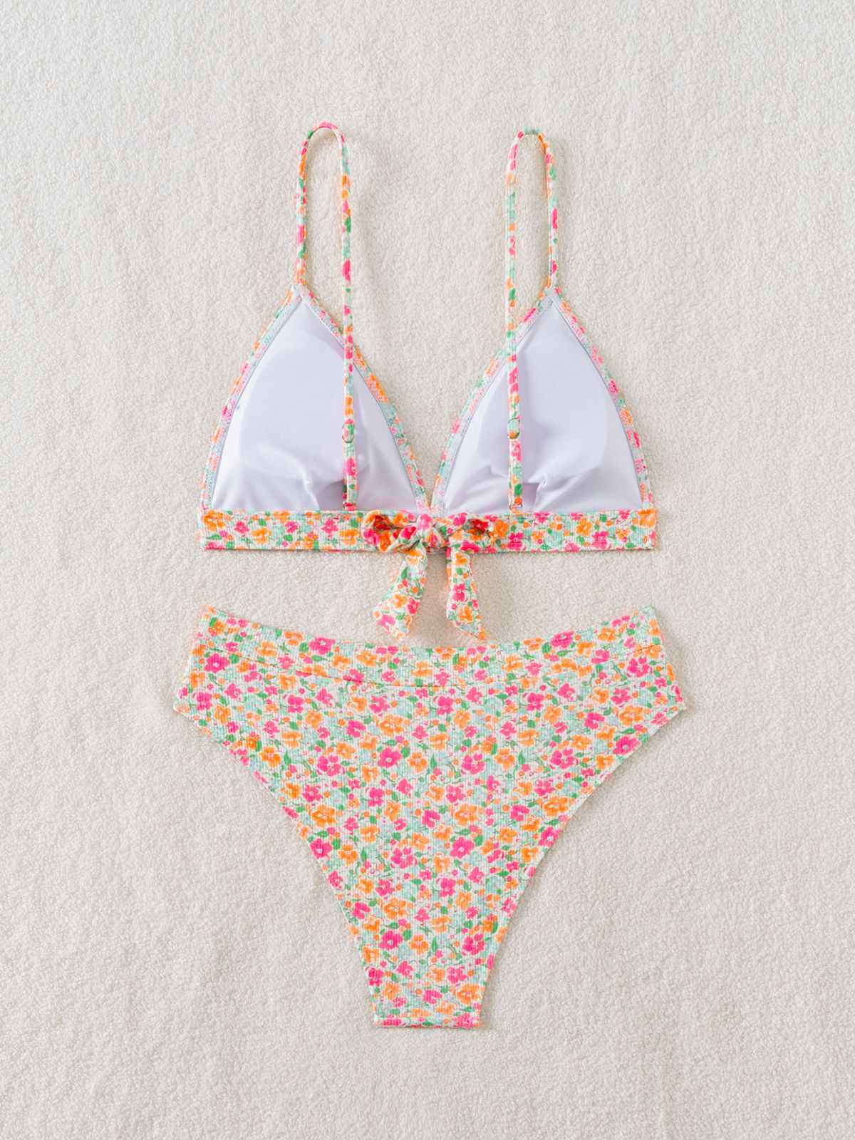 Multicolor 1950s Ditsy Floral Tie Back Bikini Set - Image 3