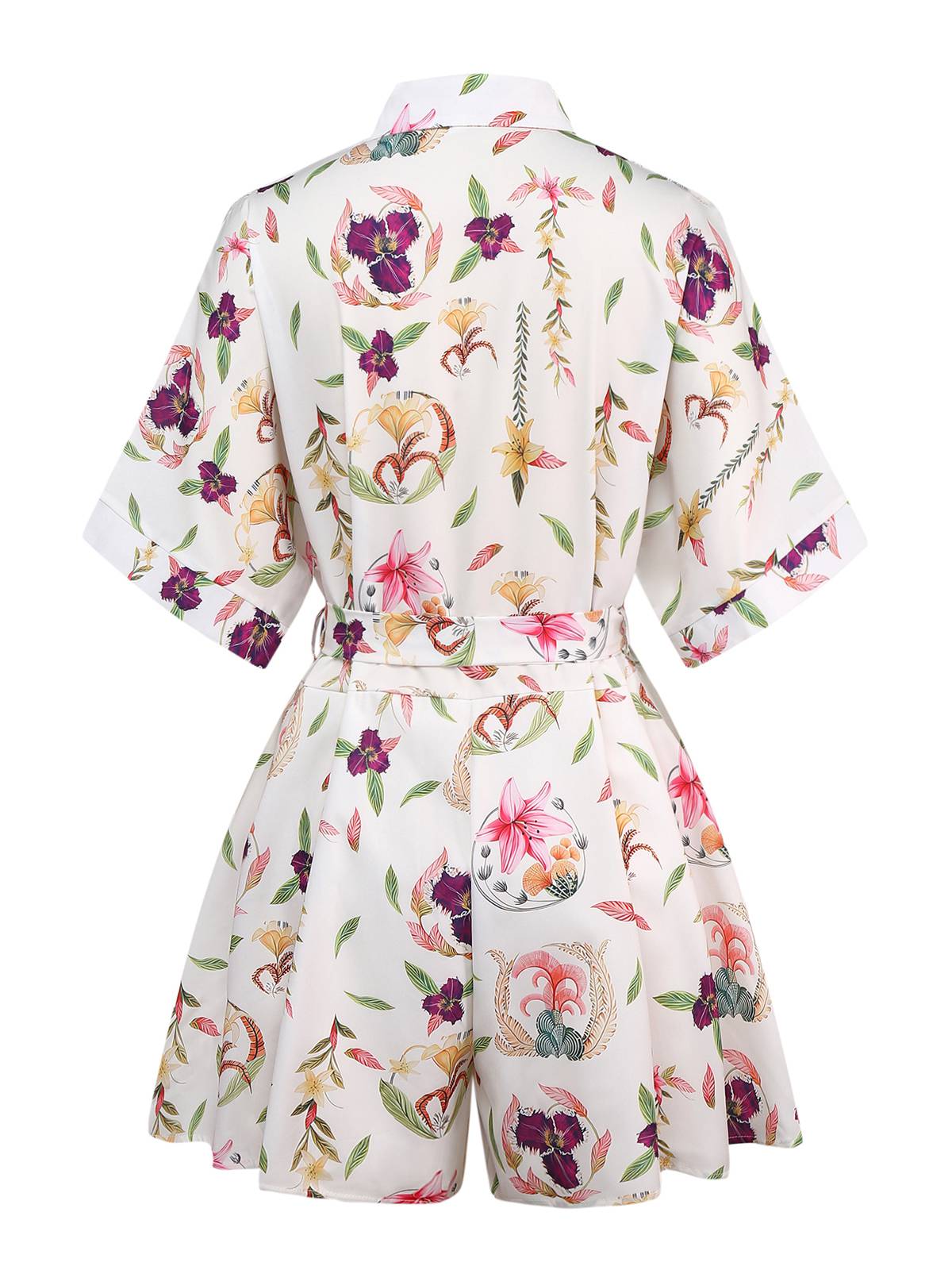 Multicolor 1950s Floral Lapel Batwing Sleeve Romper - Image 2
