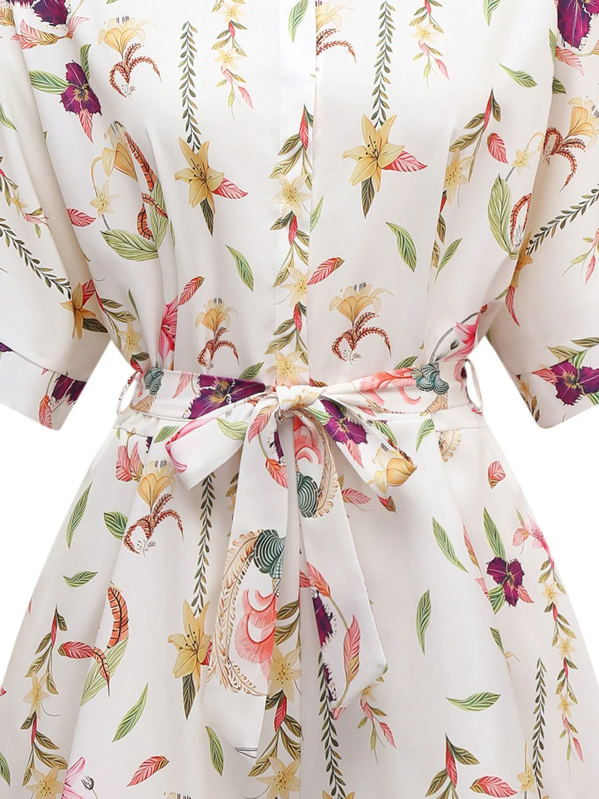 Multicolor 1950s Floral Lapel Batwing Sleeve Romper - Image 5