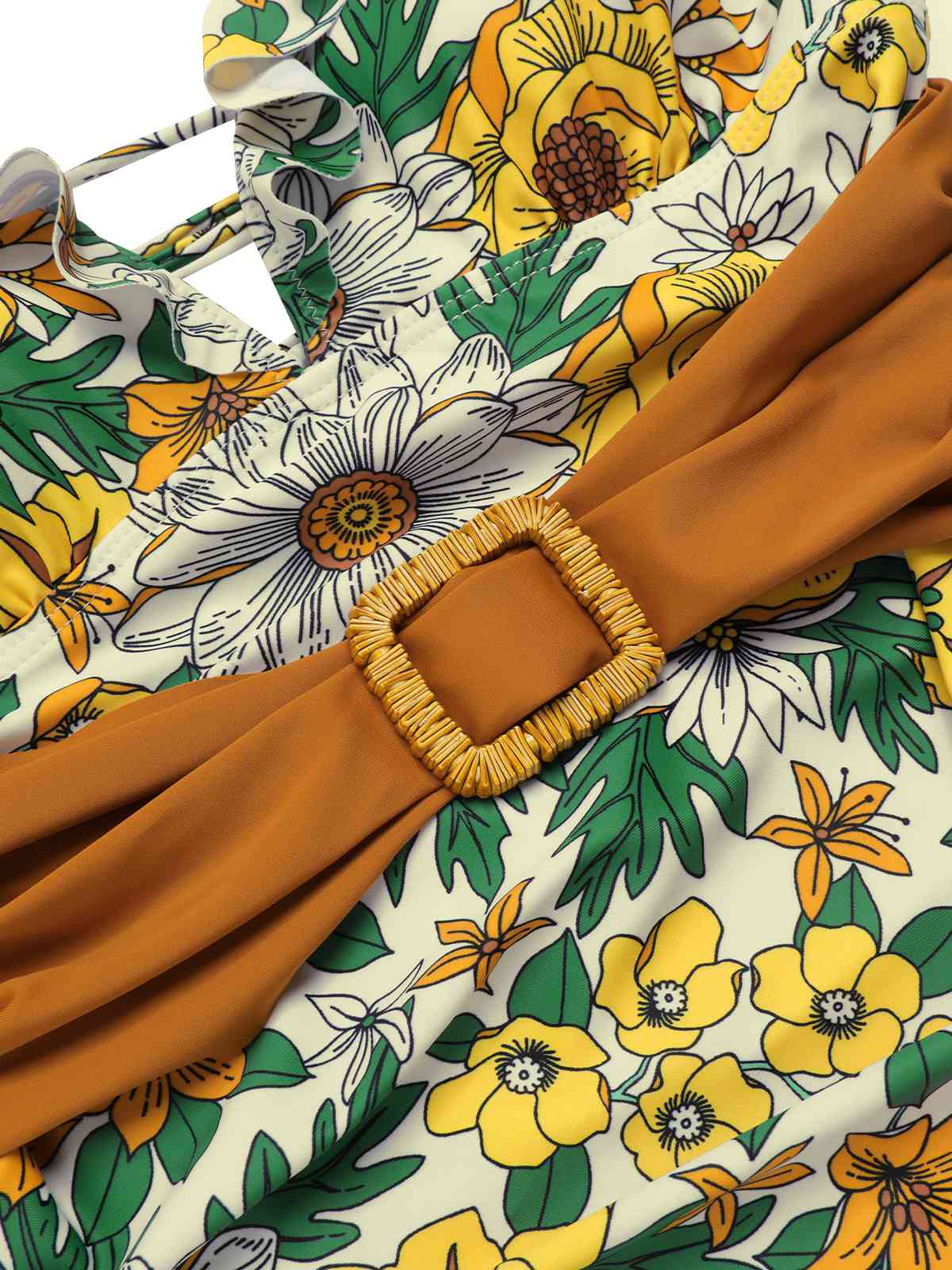 Multicolor 1950s Floral Ring Belted Ruffles Swimsuit - Image 4