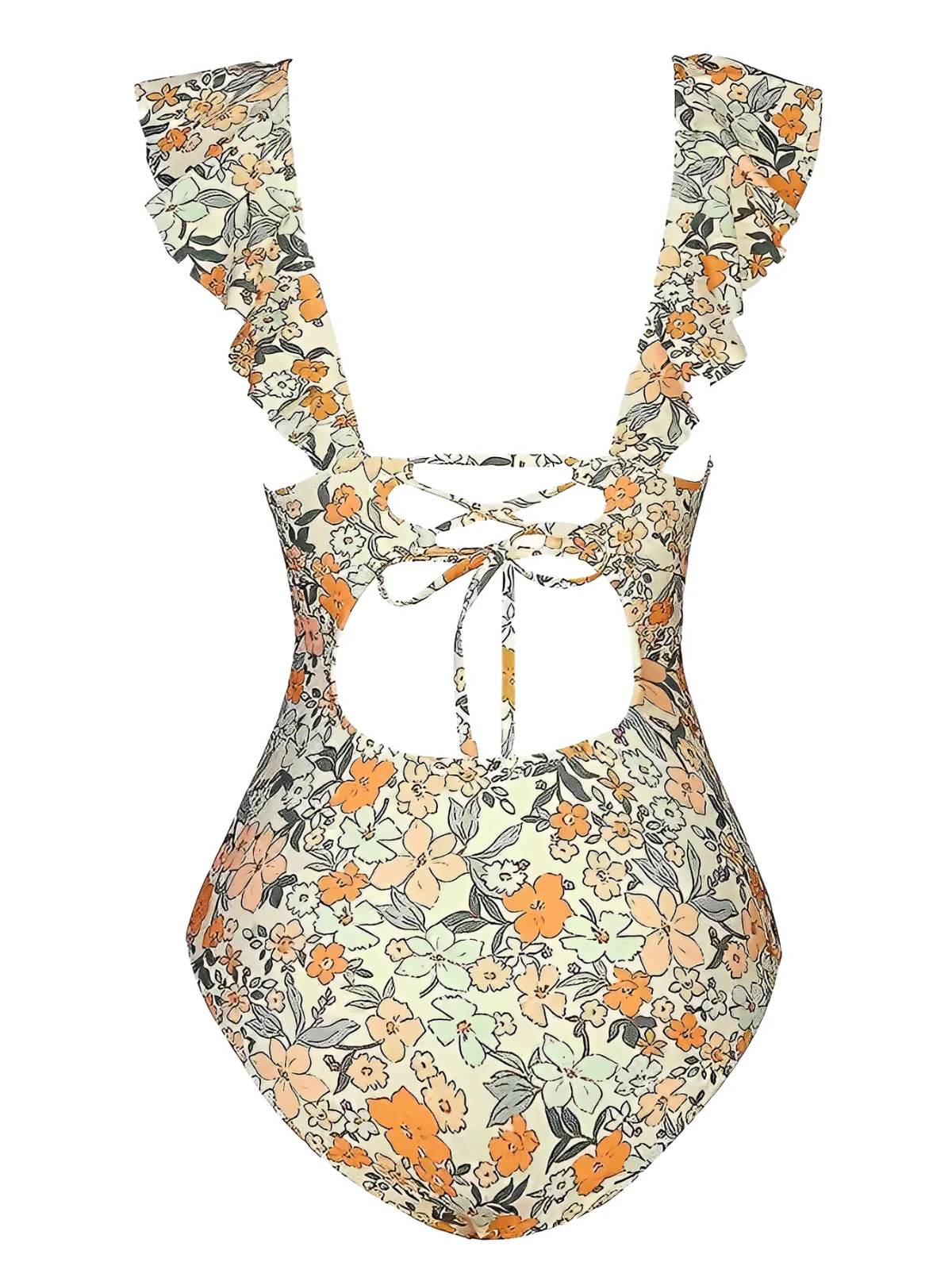 Multicolor 1950s Floral Ruffled Back Cut-Out Swimsuit - Image 2