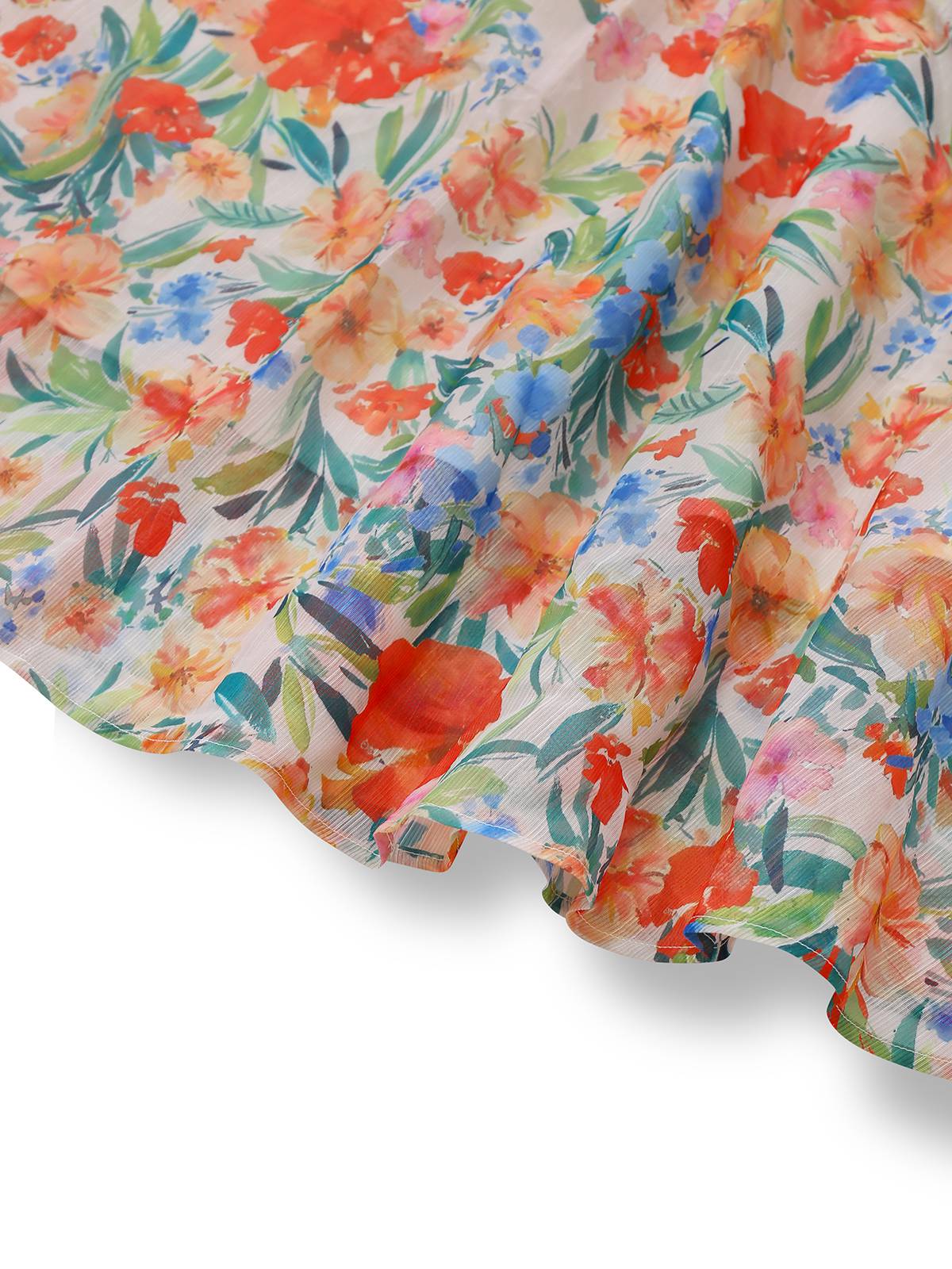 Multicolor 1950s Floral V-Neck Lantern Sleeve Belted Dress - Image 3