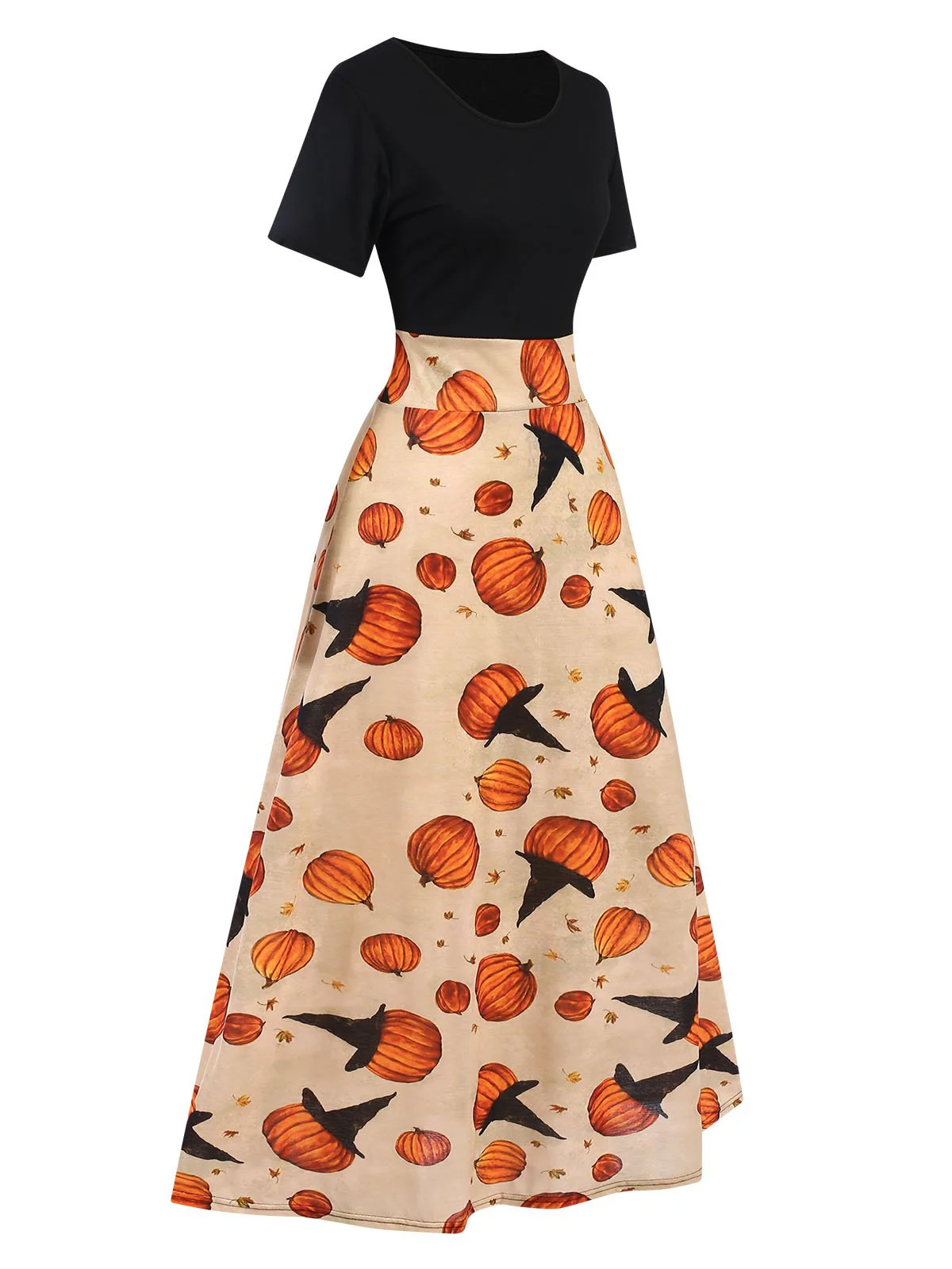 Multicolor 1950s Halloween Pumpkin Patchwork Dress - Image 2