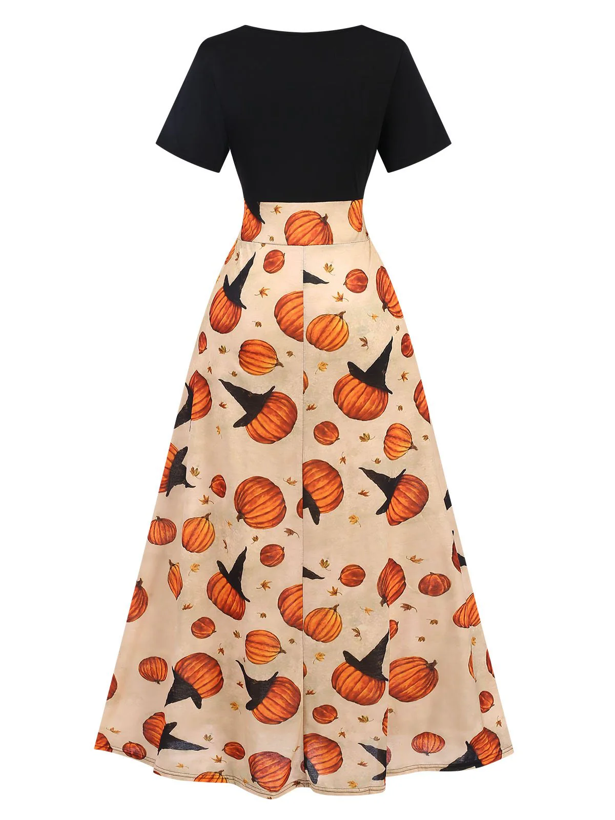 Multicolor 1950s Halloween Pumpkin Patchwork Dress - Image 3