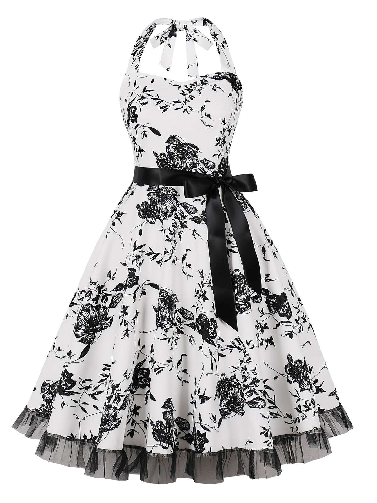 Multicolor 1950s Halter Floral Lace Hem Dress - Image 10