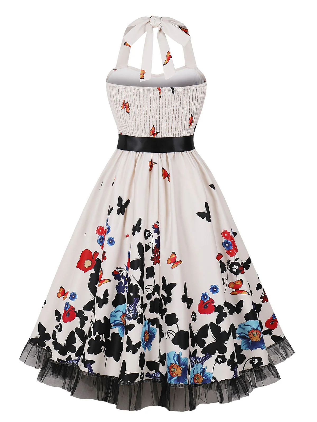 Multicolor 1950s Halter Floral Lace Hem Dress - Image 13